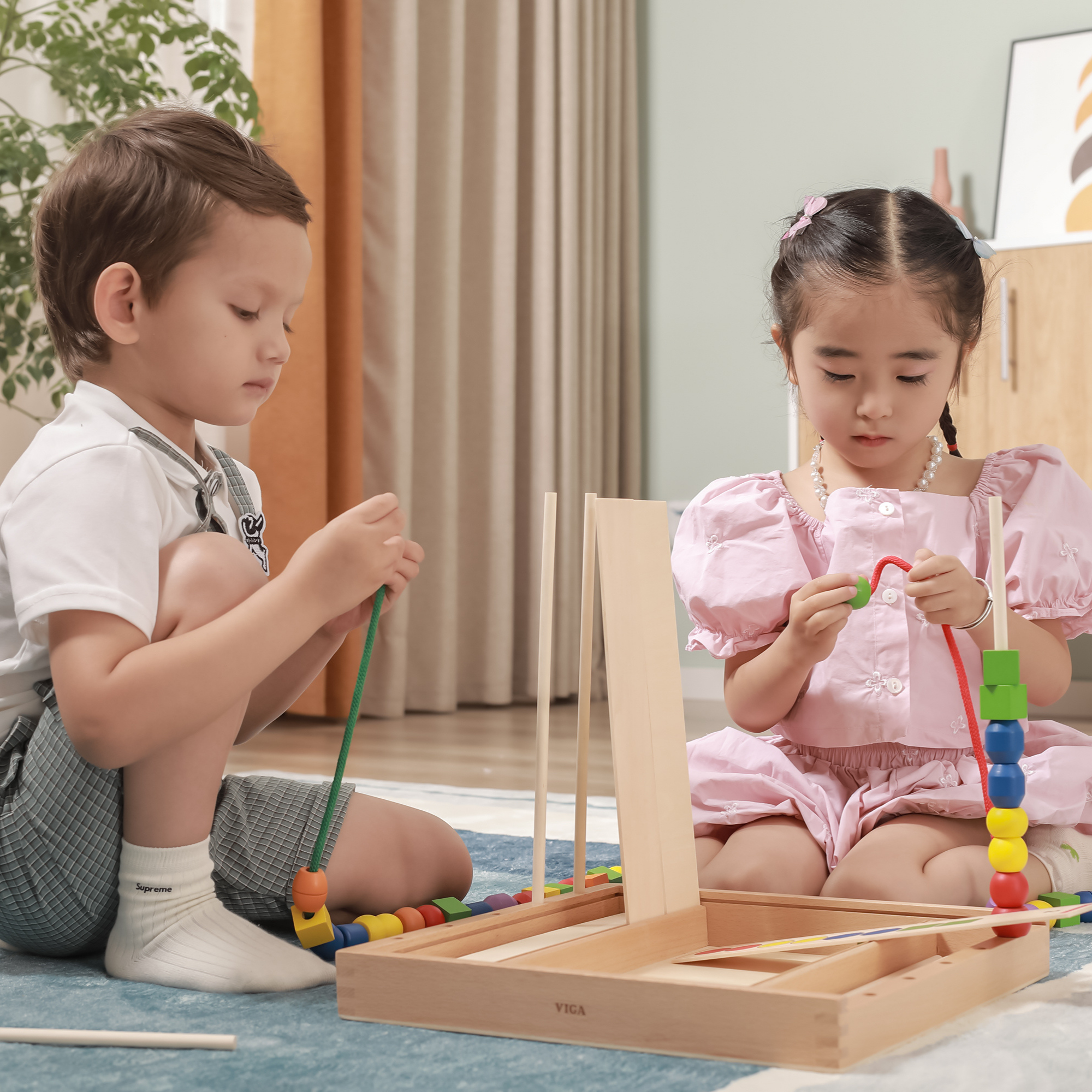 VIGA Wooden Beads Sequence Toy, 72-Piece Montessori Sorting & Pattern Activity, Develops Fine Motor Skills,Logic & Early Math, Enhances Memory & Problem-Solving, Eco-Friendly, for Boys & Girls Ages 3+