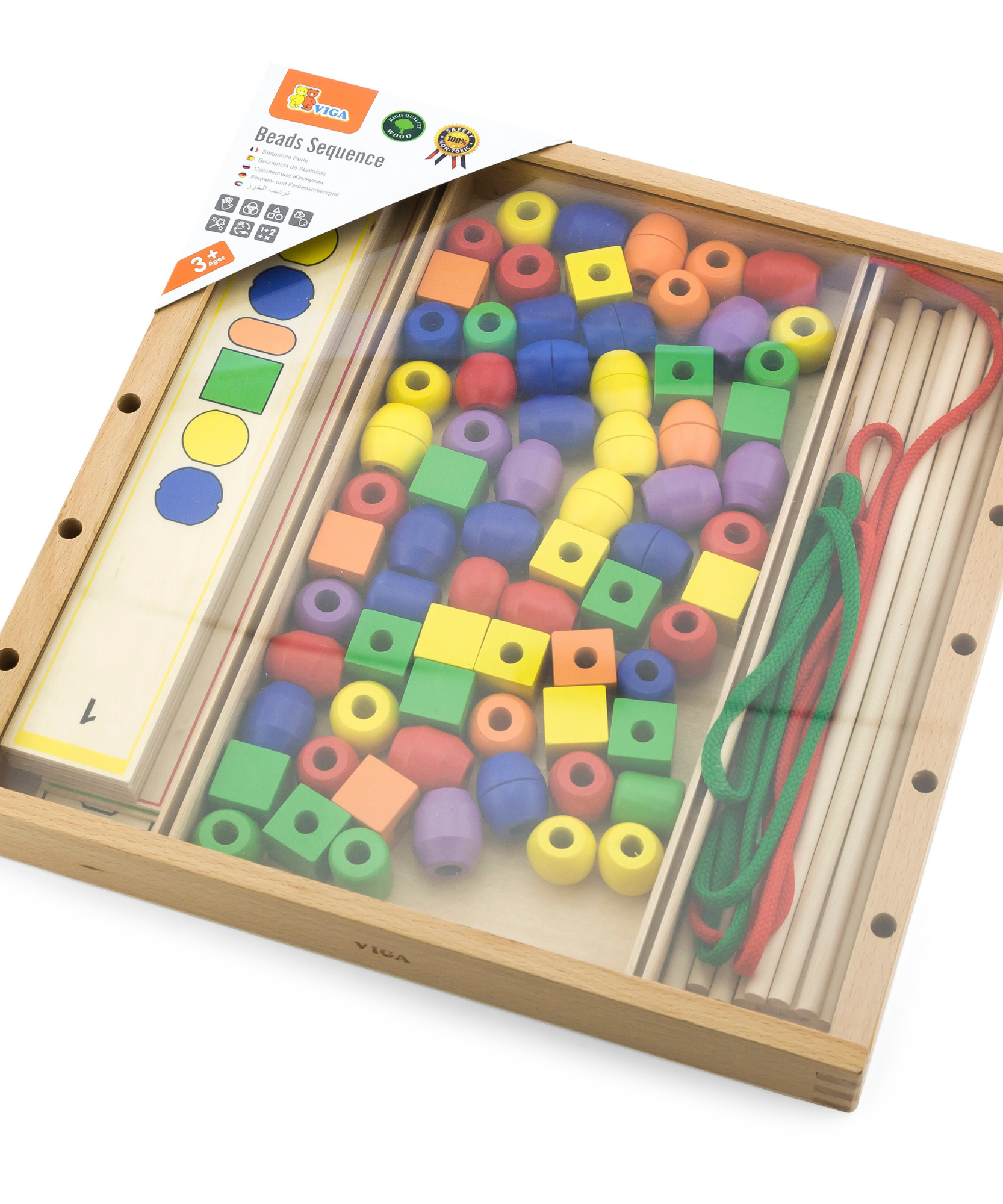 VIGA Wooden Beads Sequence Toy, 72-Piece Montessori Sorting & Pattern Activity, Develops Fine Motor Skills,Logic & Early Math, Enhances Memory & Problem-Solving, Eco-Friendly, for Boys & Girls Ages 3+
