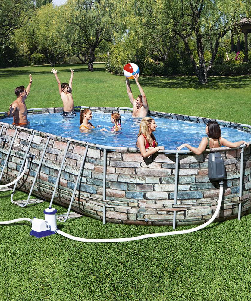 Bestway Powersteel Graph Frame Above-Ground Swimming Pool Set 6.10m x 3.66m x 1.22m – Adult 14+