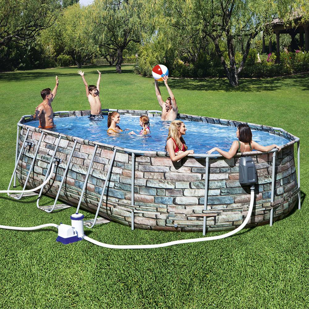 Bestway Powersteel Graph Frame Above-Ground Swimming Pool Set 6.10m x 3.66m x 1.22m – Adult 14+