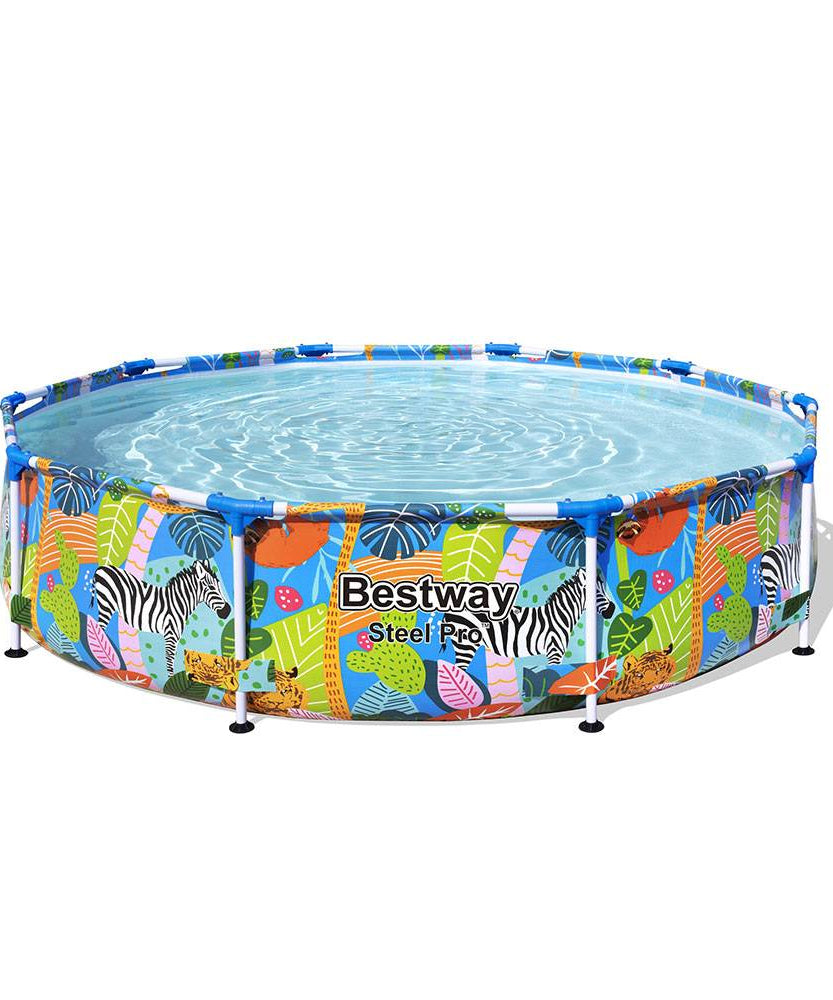 Bestway Steel Pro Safari Round Above Ground Swimming Pool 3.05m x 66cm, Steel Frame Outdoor Family Pool with Tritech Liner, 4,062L Capacity, Ages 6+