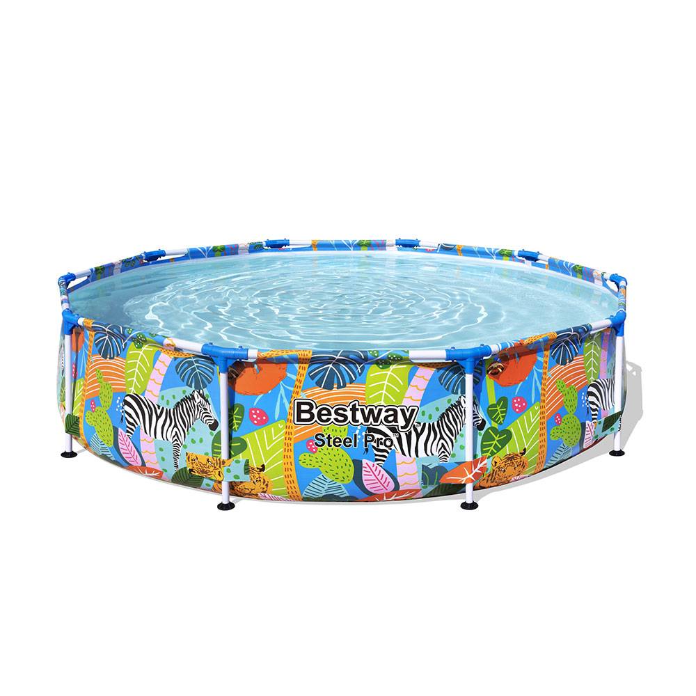 Bestway Steel Pro Safari Round Above Ground Swimming Pool 3.05m x 66cm, Steel Frame Outdoor Family Pool with Tritech Liner, 4,062L Capacity, Ages 6+