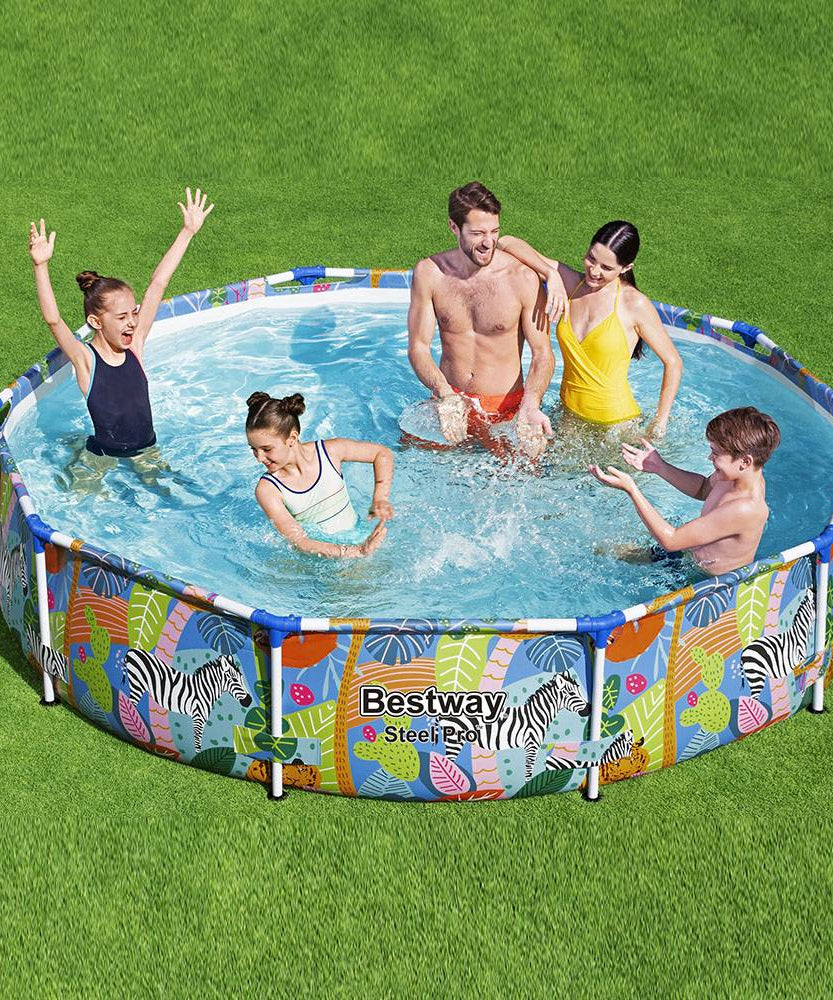 Bestway Steel Pro Safari Round Above Ground Swimming Pool 3.05m x 66cm, Steel Frame Outdoor Family Pool with Tritech Liner, 4,062L Capacity, Ages 6+