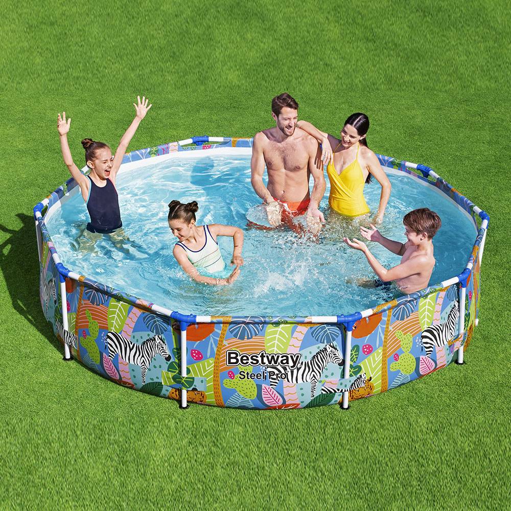 Bestway Steel Pro Safari Round Above Ground Swimming Pool 3.05m x 66cm, Steel Frame Outdoor Family Pool with Tritech Liner, 4,062L Capacity, Ages 6+