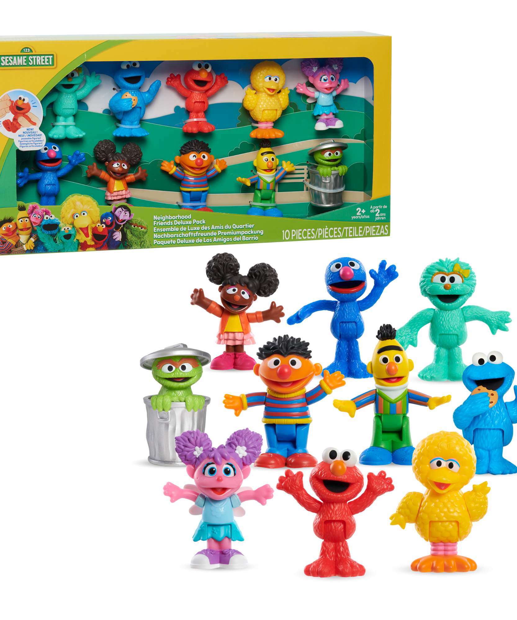 مجموعة أصدقاء حي شارع سمسم الفاخرة، شخصيات متحركة قابلة للتعديل مقاس 7.62 سم، مجموعة من 10 ألعاب قابلة للتجميع تتضمن إلمو، كوكيز مونستر، بيج بيرد والمزيد، مرخصة رسميًا من جاست بلاي للأطفال من عمر سنتين فما فوق