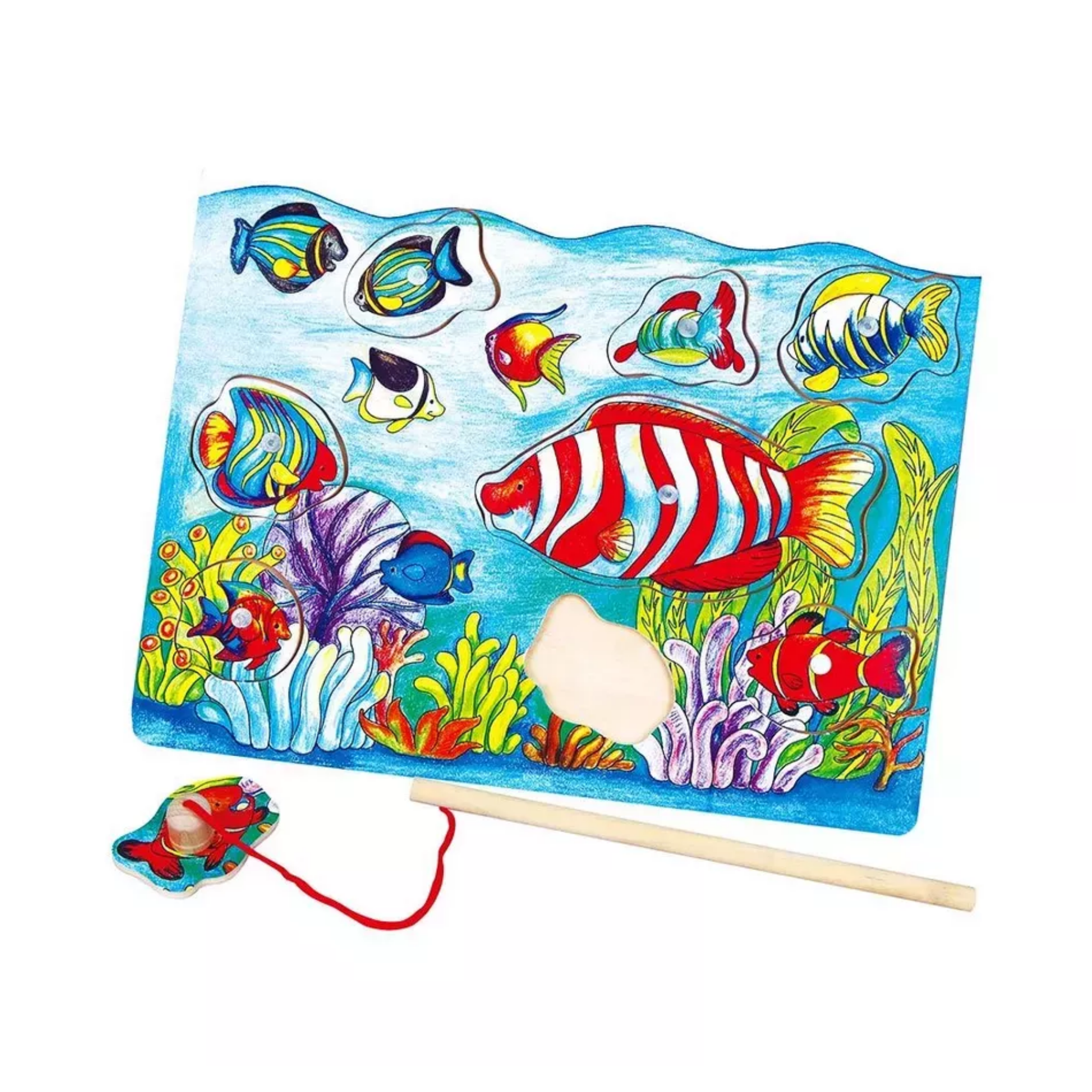Viga Fishing with Rod, 8 Piece Magnetic Puzzle, Montessori Wooden Toy ...