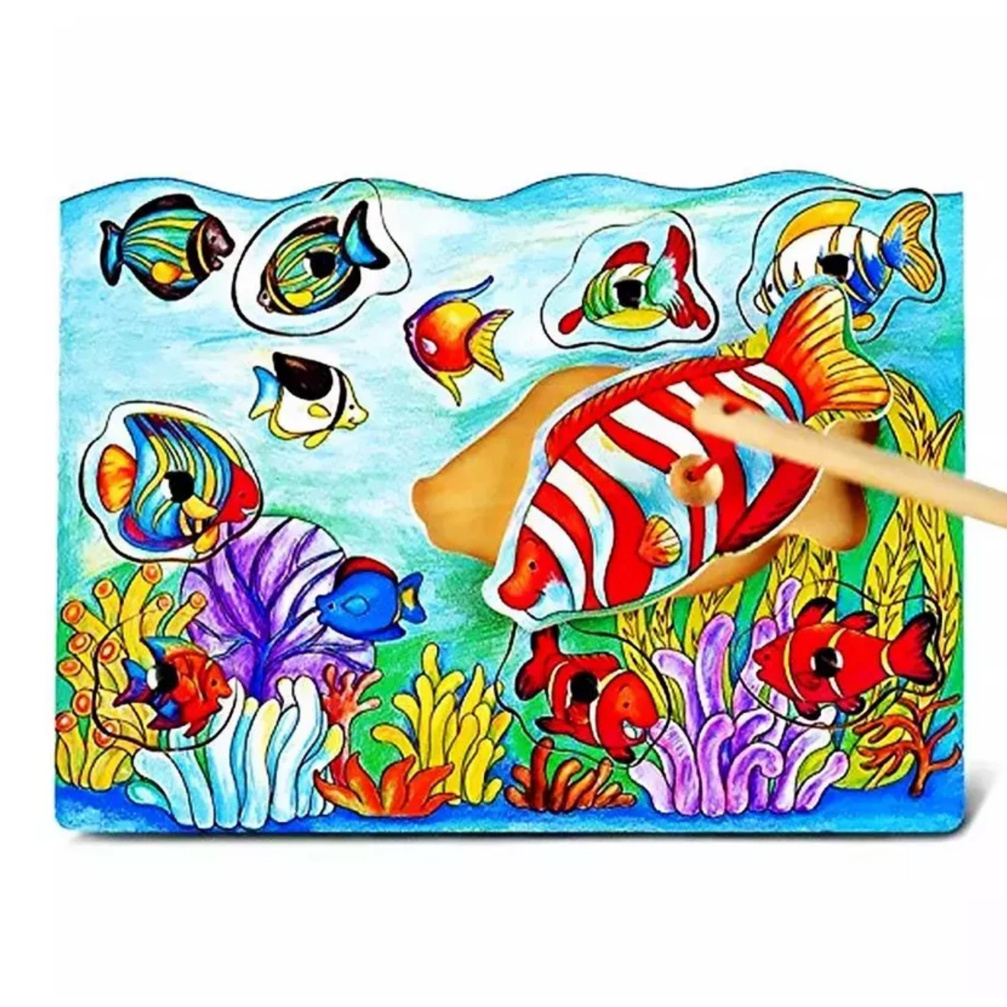 لعبة صيد السمك فيجا بقضيب، أحجية مغناطيسية من 8 قطع، لعبة مونتيسوري خشبية، تُنمّي المهارات الحسية والإدراكية والحركية الدقيقة، لعبة تعليمية للأطفال غير سامة وصديقة للبيئة، مناسبة للأطفال من سن 18 شهرًا فما فوق