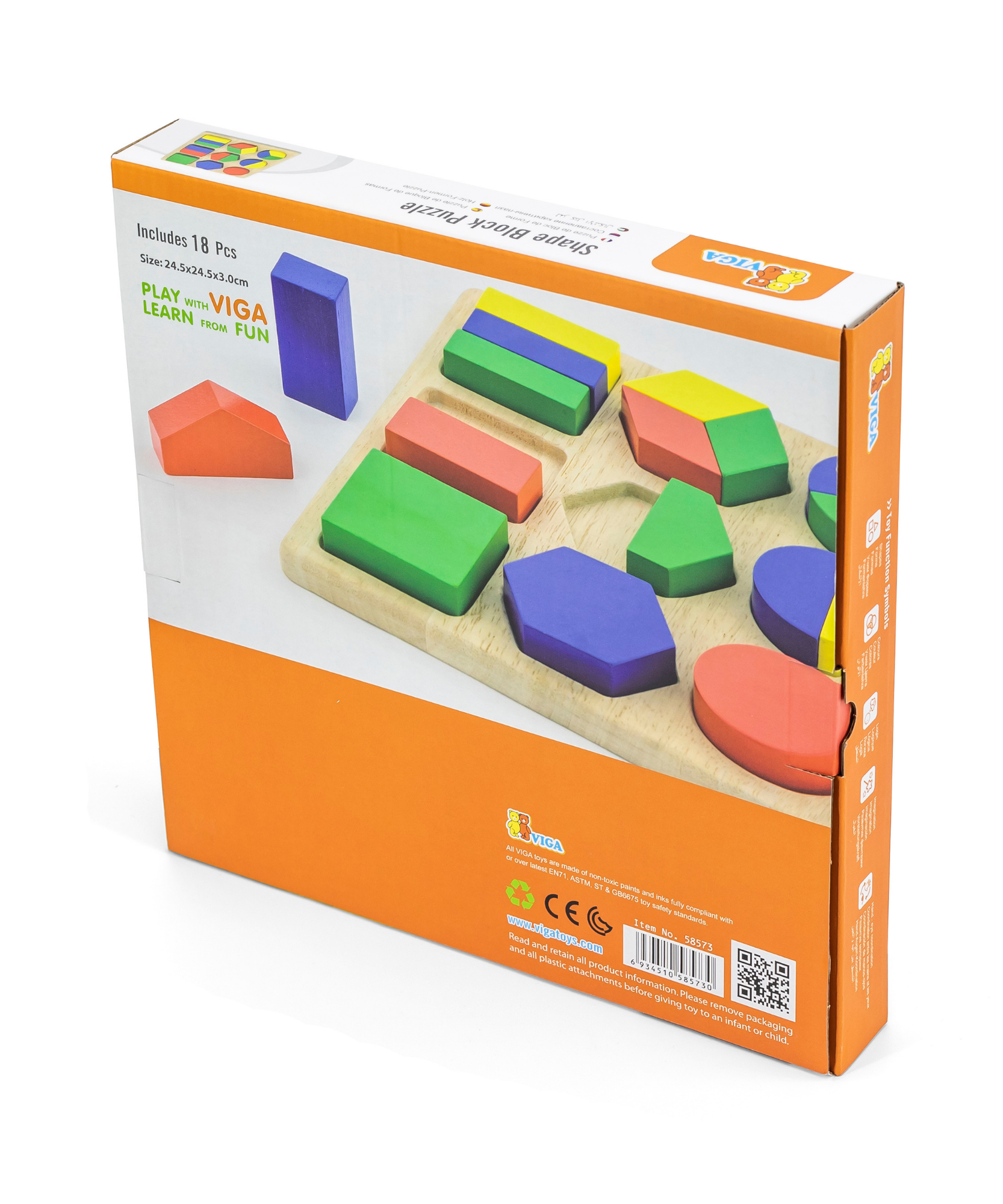 أشكال فيجا، 18 قطعة أحجية هندسية، لعبة مونتيسوري خشبية، تنمي المهارات الحسية والإدراكية والحركية الدقيقة، لعبة تعليمية للأطفال غير سامة وصديقة للبيئة، مناسبة للأطفال من سن 12 شهرًا فما فوق