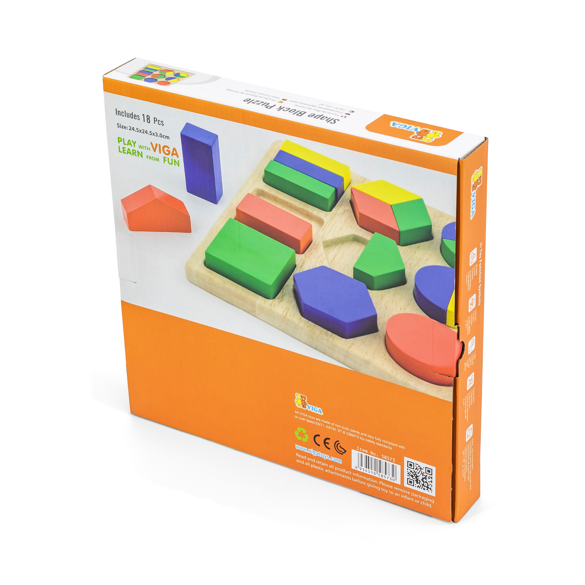 أشكال فيجا، 18 قطعة أحجية هندسية، لعبة مونتيسوري خشبية، تنمي المهارات الحسية والإدراكية والحركية الدقيقة، لعبة تعليمية للأطفال غير سامة وصديقة للبيئة، مناسبة للأطفال من سن 12 شهرًا فما فوق
