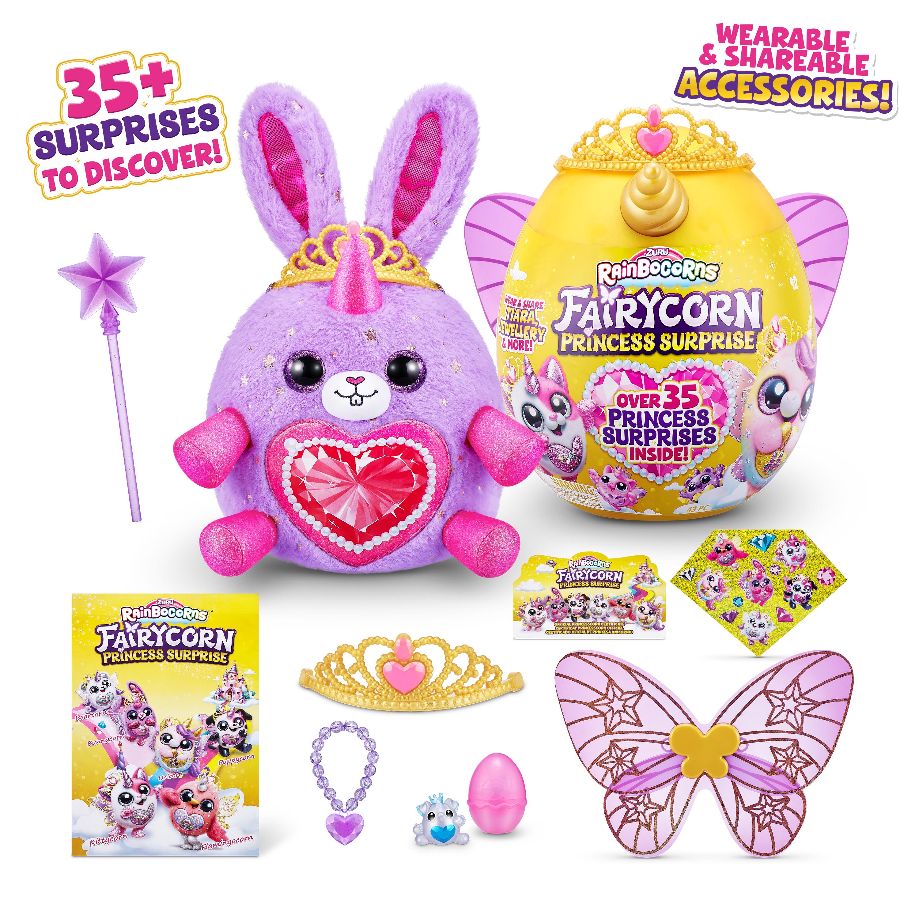 Rainbocorns Fairycorn Princess Surprise (Puppy) 11" Collectible Plush Toy with 35+ Surprises, Fairy Wings, Tiara, Wand, Boo-Boocorn, and Surprise Egg, Soft Toy for Girls Ages 3+