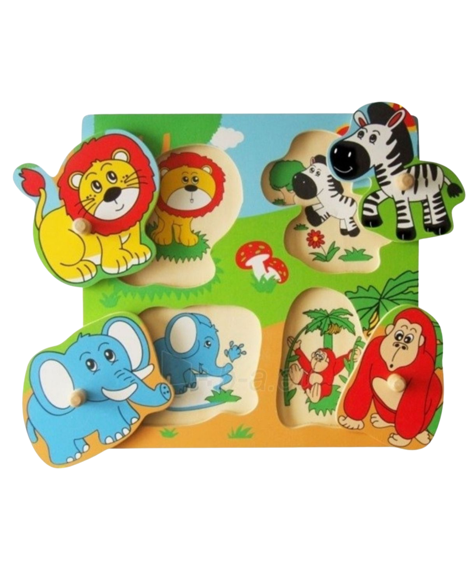 Viga Wild Animals, 4 Piece Knob Puzzle, Montessori Wooden Toy, Develops Sensory, Cognitive & Fine Motor Skills, Non-Toxic & Eco-friendly Kids Educational Toy, Suitable for Children Aged 12M+