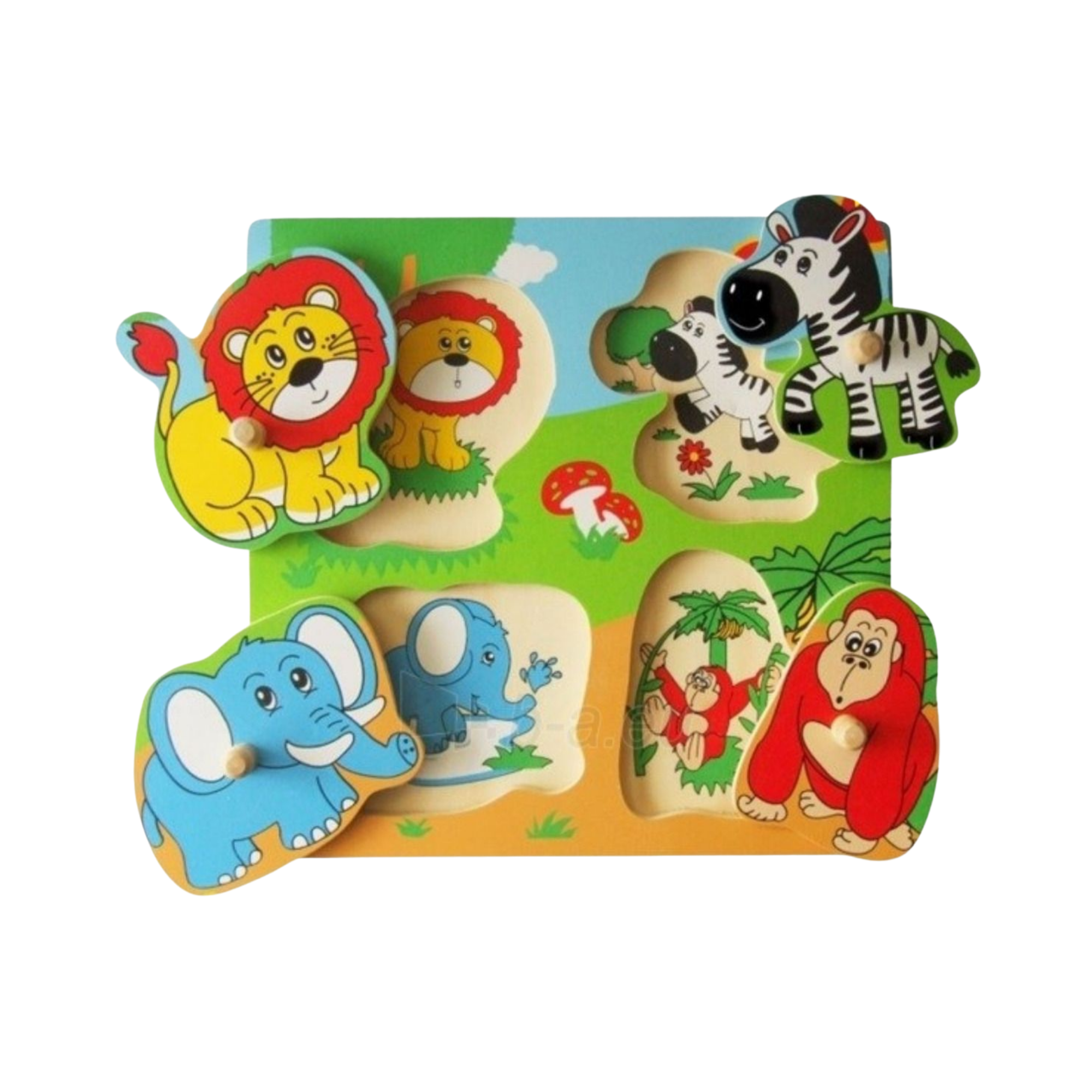 Viga Wild Animals, 4 Piece Knob Puzzle, Montessori Wooden Toy, Develops Sensory, Cognitive & Fine Motor Skills, Non-Toxic & Eco-friendly Kids Educational Toy, Suitable for Children Aged 12M+