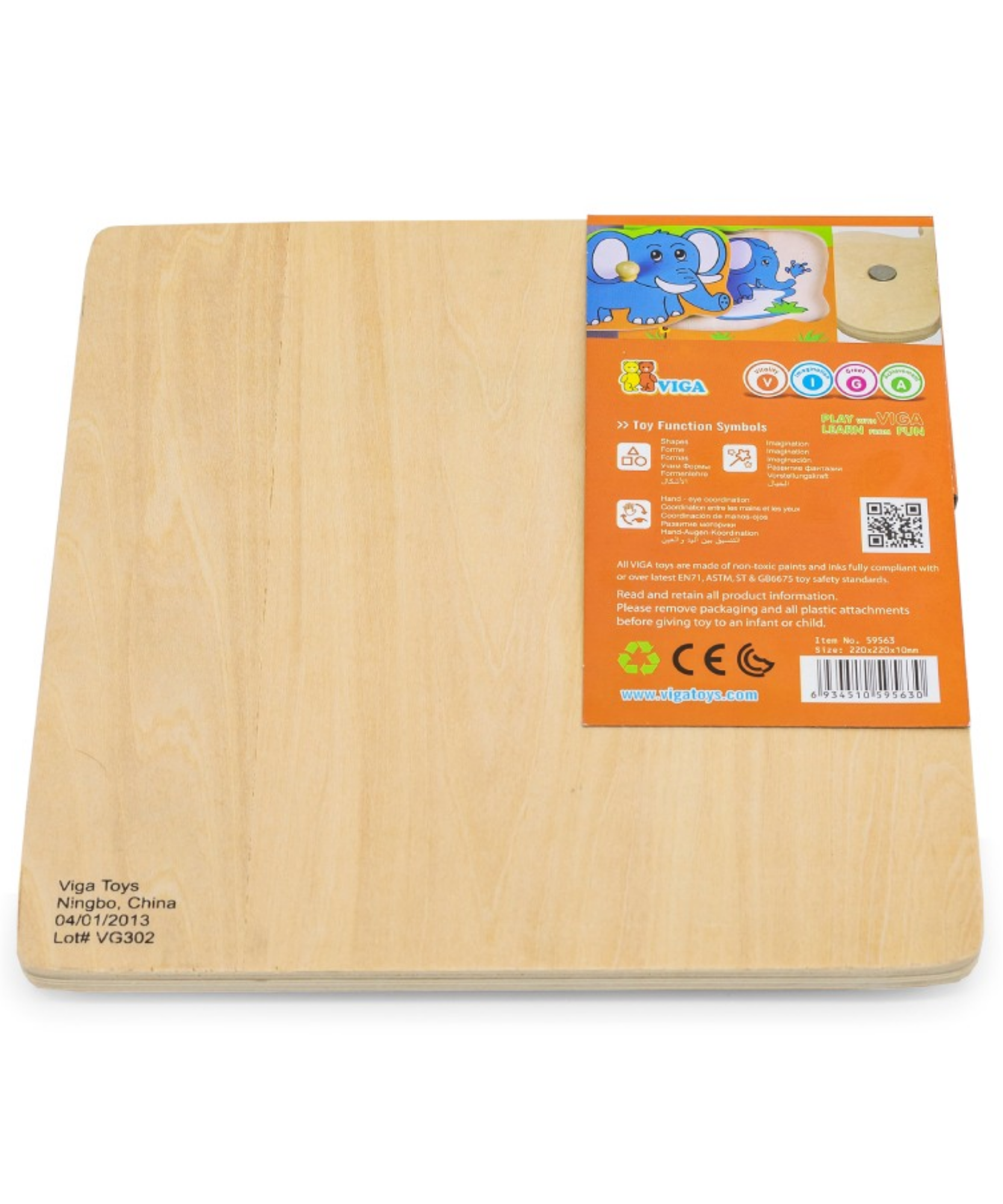 Viga Wild Animals, 4 Piece Knob Puzzle, Montessori Wooden Toy, Develops Sensory, Cognitive & Fine Motor Skills, Non-Toxic & Eco-friendly Kids Educational Toy, Suitable for Children Aged 12M+