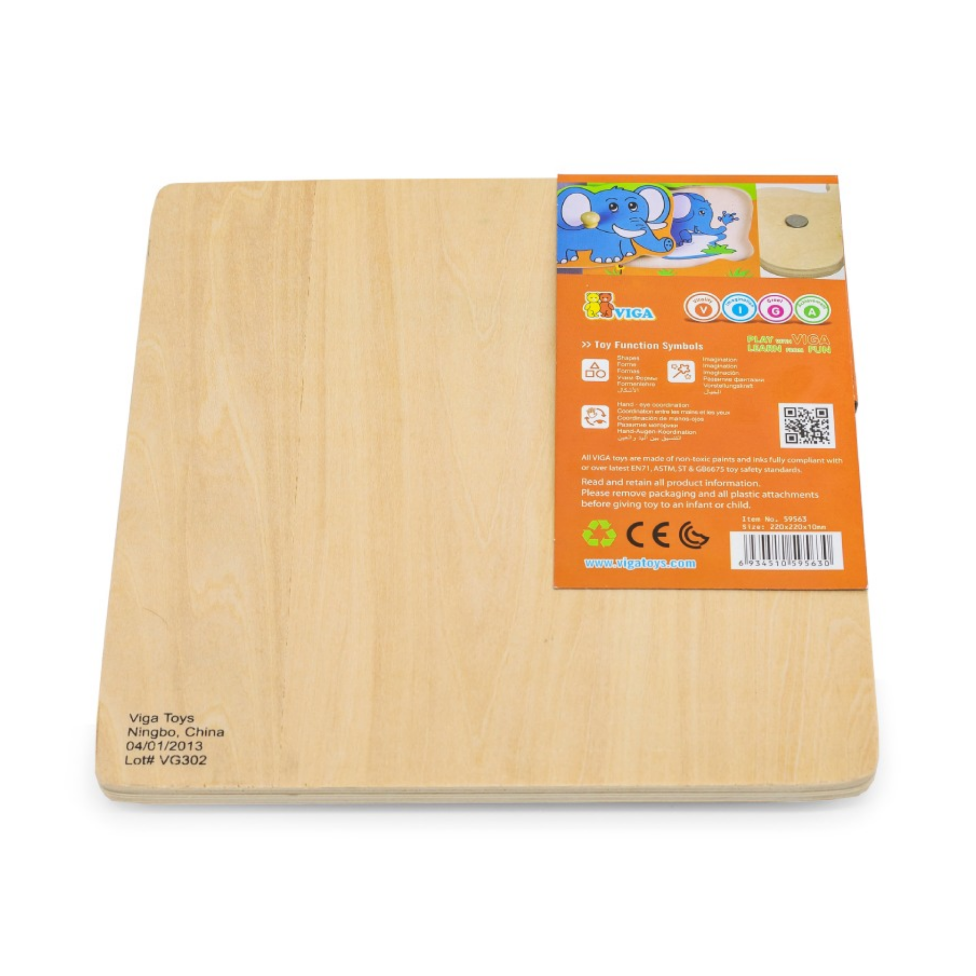 Viga Wild Animals, 4 Piece Knob Puzzle, Montessori Wooden Toy, Develops Sensory, Cognitive & Fine Motor Skills, Non-Toxic & Eco-friendly Kids Educational Toy, Suitable for Children Aged 12M+