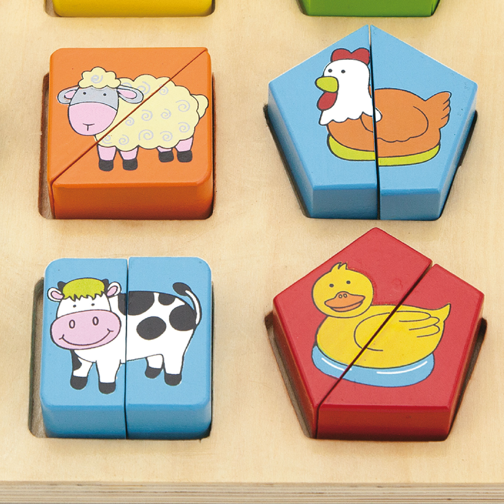 لعبة أحجية مكعبات هندسية من فيجا فارم أنيملز، مكونة من 18 قطعة، لعبة مونتيسوري خشبية، تُنمّي المهارات الحسية والإدراكية والحركية الدقيقة، غير سامة وصديقة للبيئة، مناسبة للأطفال من سن 18 شهرًا فما فوق