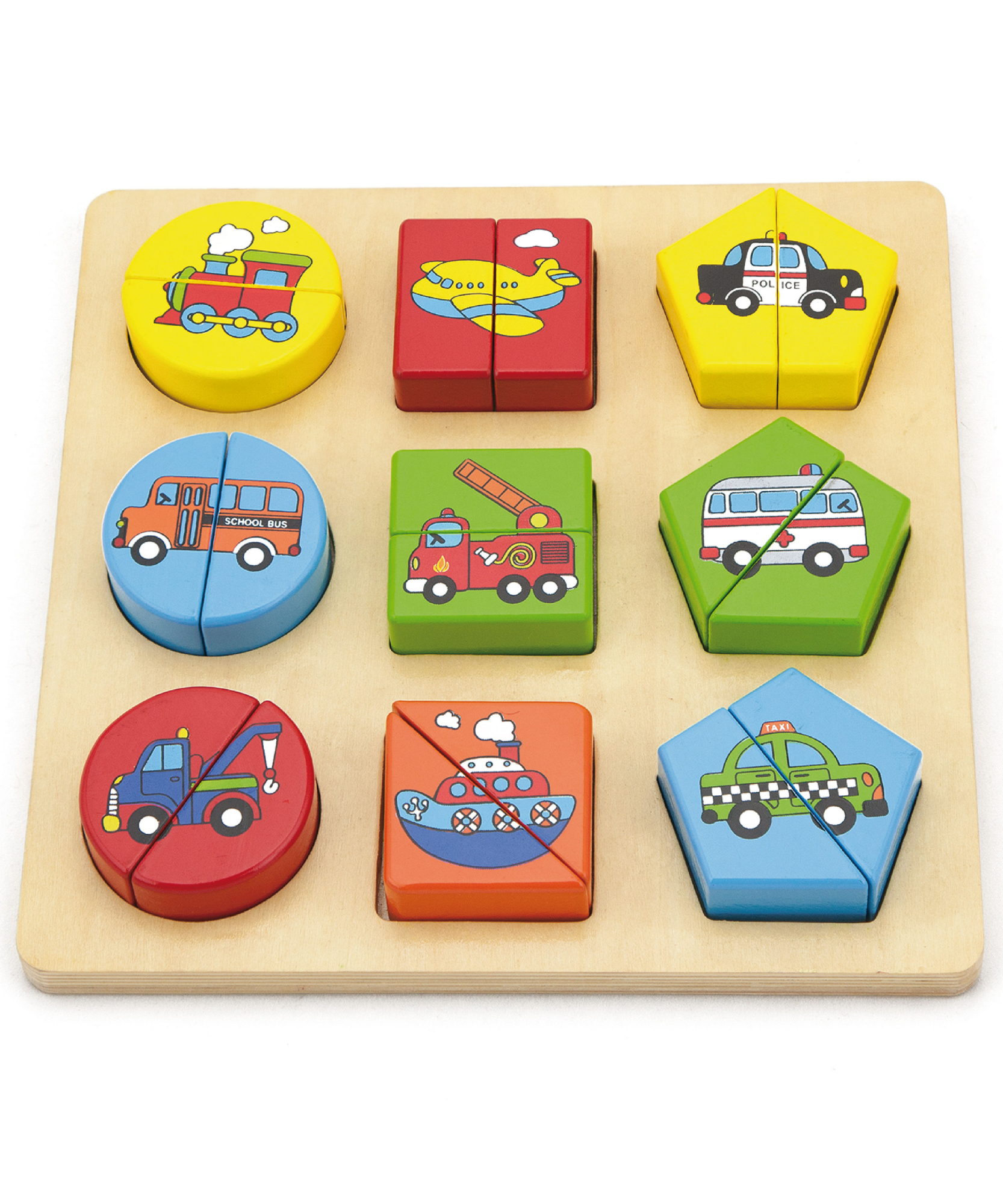 Viga Vehicles & Shapes, 18 Piece Block Puzzle, Montessori Wooden Toy, Develops Sensory, Cognitive & Fine Motor Skills, Non-Toxic & Eco-friendly Kids Educational Toy, Suitable for Children Aged 18M+