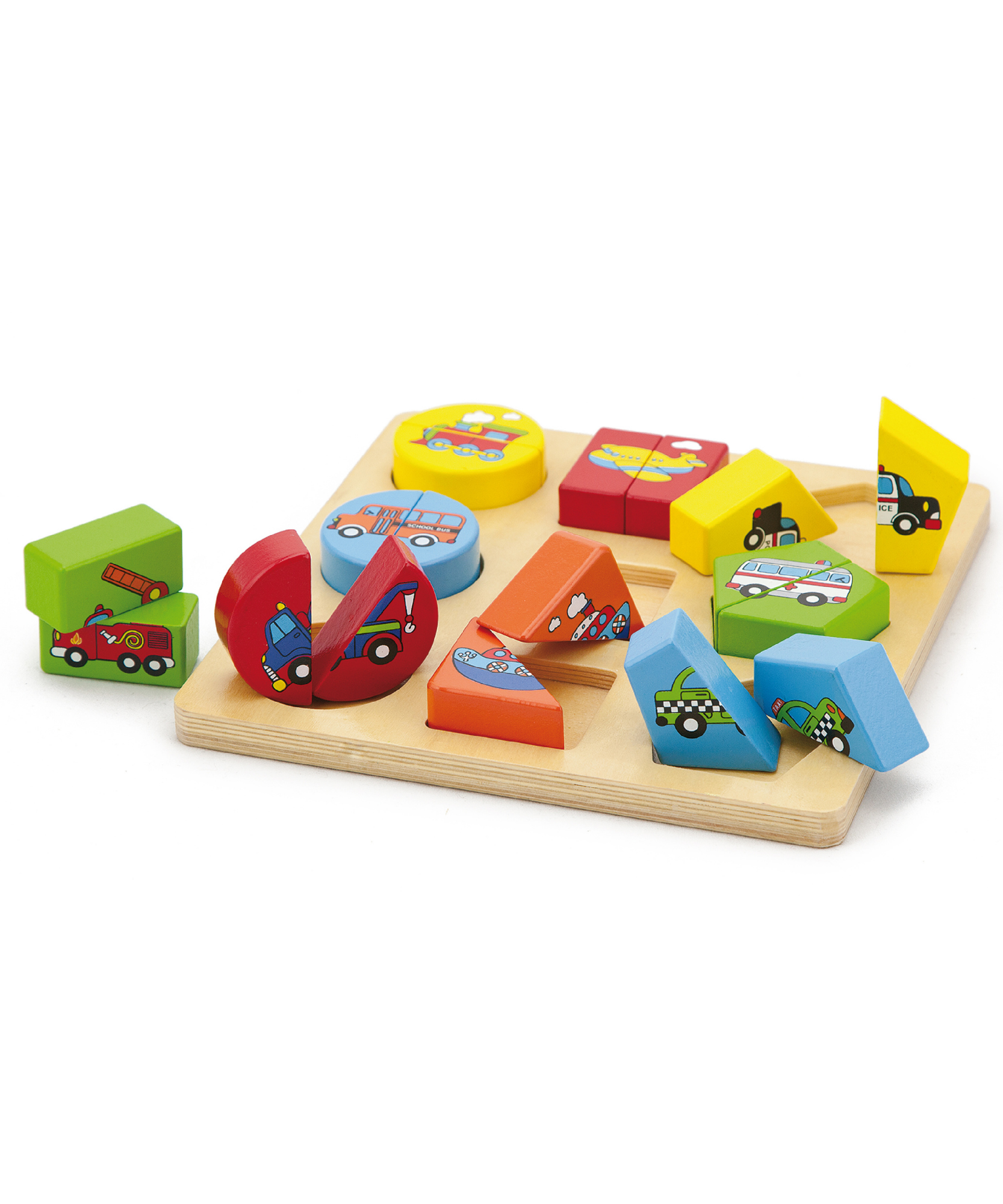 Viga Vehicles & Shapes, 18 Piece Block Puzzle, Montessori Wooden Toy, Develops Sensory, Cognitive & Fine Motor Skills, Non-Toxic & Eco-friendly Kids Educational Toy, Suitable for Children Aged 18M+
