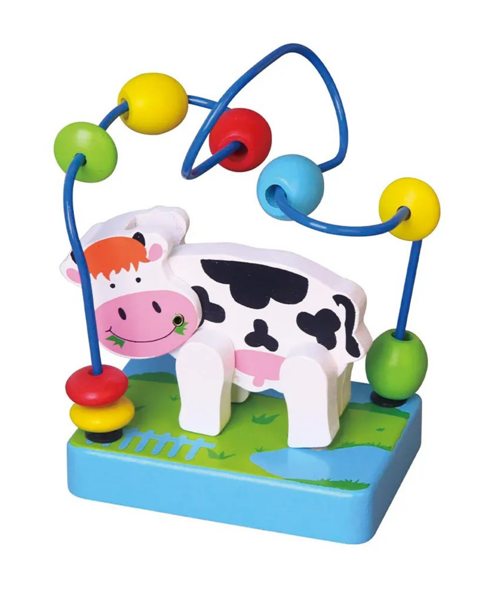 VIGA Cow Mini Wire Beads Toy, Montessori Wooden Bead Maze with Movable Cow Head & Body, Develops Fine Motor Skills, Hand-Eye Coordination & Logic, Eco-Friendly & Non-Toxic, for Boys & Girls Ages 2+