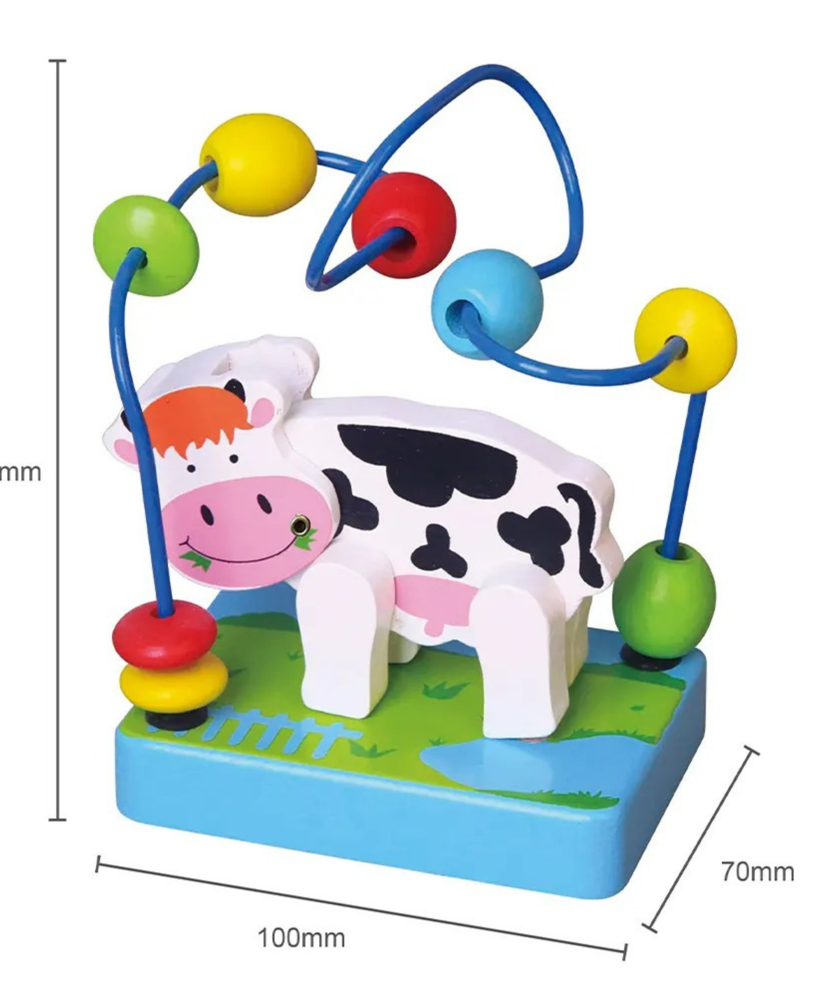 VIGA Cow Mini Wire Beads Toy, Montessori Wooden Bead Maze with Movable Cow Head & Body, Develops Fine Motor Skills, Hand-Eye Coordination & Logic, Eco-Friendly & Non-Toxic, for Boys & Girls Ages 2+