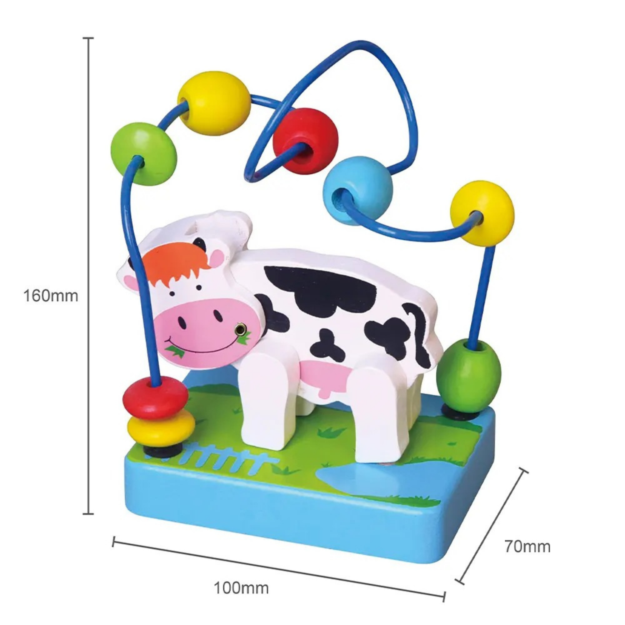 VIGA Cow Mini Wire Beads Toy, Montessori Wooden Bead Maze with Movable Cow Head & Body, Develops Fine Motor Skills, Hand-Eye Coordination & Logic, Eco-Friendly & Non-Toxic, for Boys & Girls Ages 2+