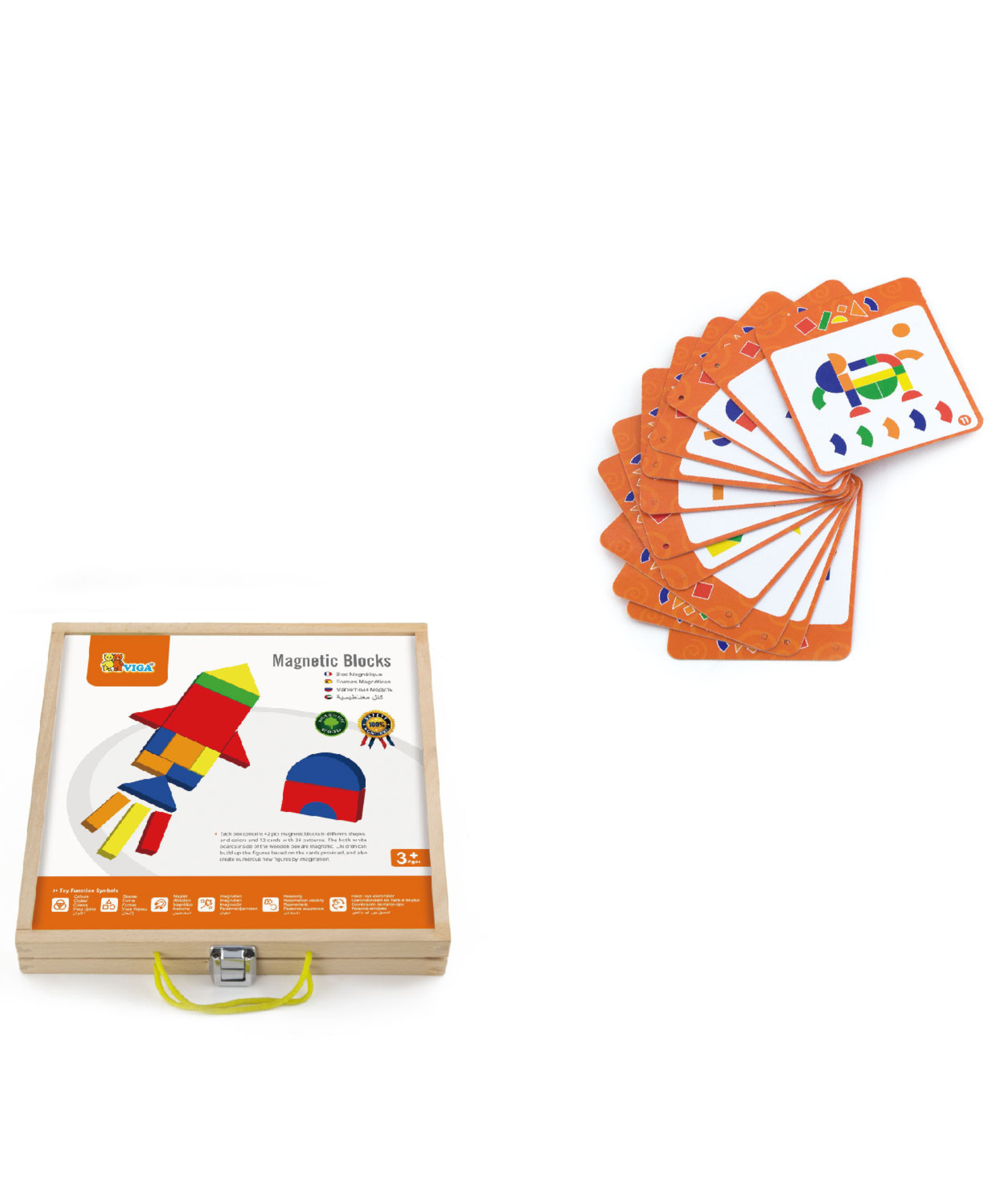 مكعبات فيجا المغناطيسية، 42 قطعة أحجية، لعبة مونتيسوري الخشبية، تنمي المهارات الحسية والإدراكية والحركية الدقيقة، لعبة تعليمية للأطفال غير سامة وصديقة للبيئة، مناسبة للأولاد والبنات من سن 3 سنوات فما فوق