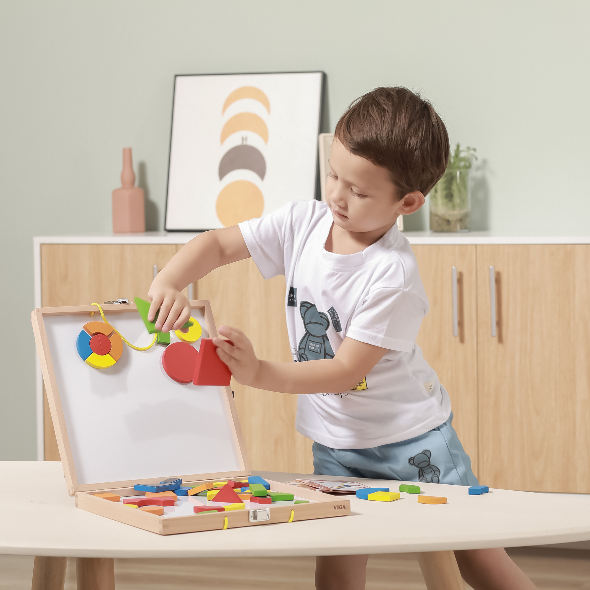 مكعبات فيجا المغناطيسية، 42 قطعة أحجية، لعبة مونتيسوري الخشبية، تنمي المهارات الحسية والإدراكية والحركية الدقيقة، لعبة تعليمية للأطفال غير سامة وصديقة للبيئة، مناسبة للأولاد والبنات من سن 3 سنوات فما فوق