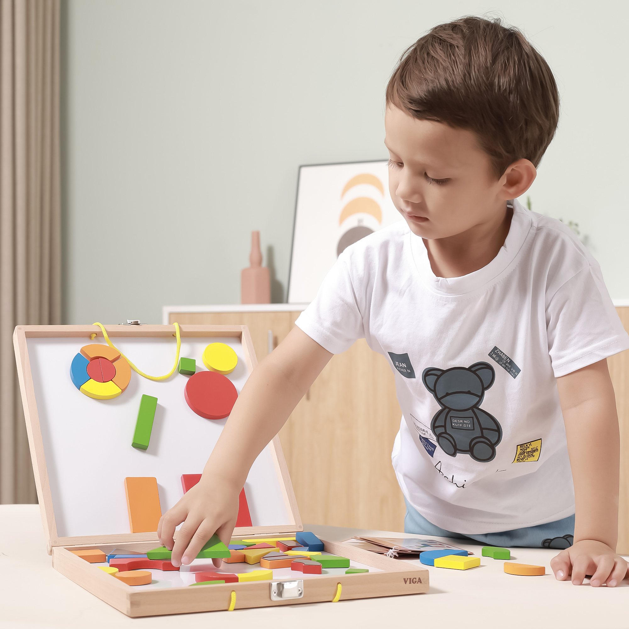 مكعبات فيجا المغناطيسية، 42 قطعة أحجية، لعبة مونتيسوري الخشبية، تنمي المهارات الحسية والإدراكية والحركية الدقيقة، لعبة تعليمية للأطفال غير سامة وصديقة للبيئة، مناسبة للأولاد والبنات من سن 3 سنوات فما فوق