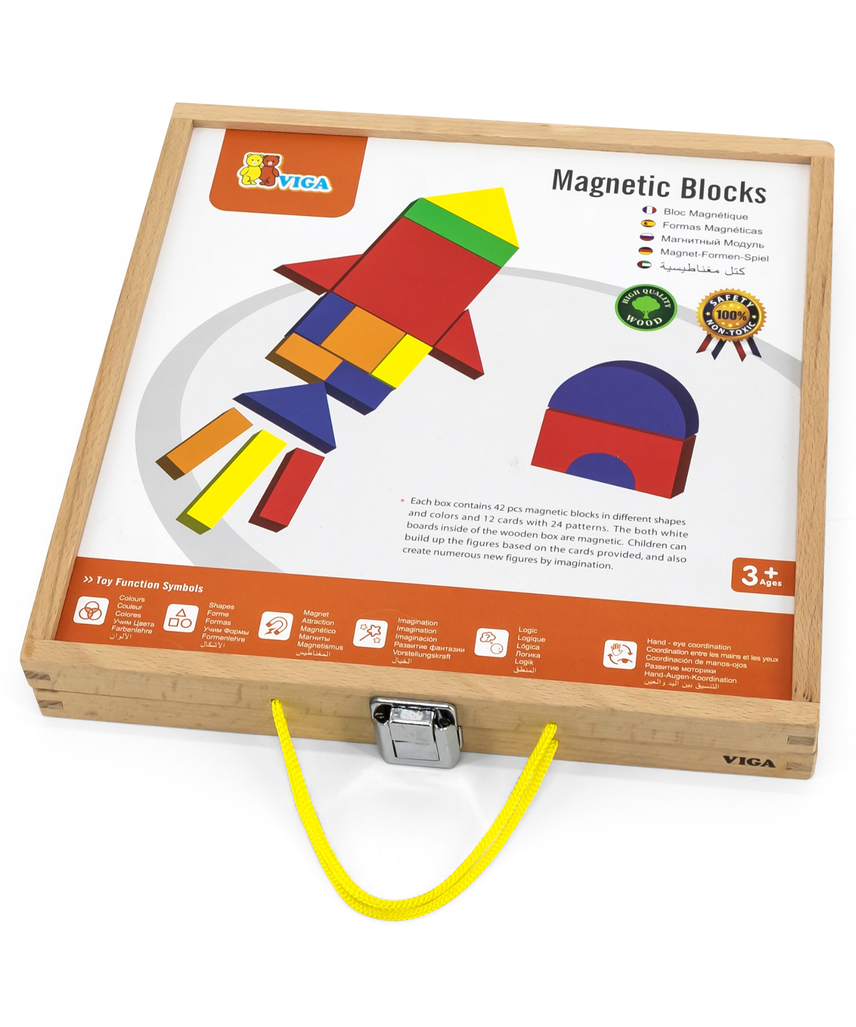 مكعبات فيجا المغناطيسية، 42 قطعة أحجية، لعبة مونتيسوري الخشبية، تنمي المهارات الحسية والإدراكية والحركية الدقيقة، لعبة تعليمية للأطفال غير سامة وصديقة للبيئة، مناسبة للأولاد والبنات من سن 3 سنوات فما فوق