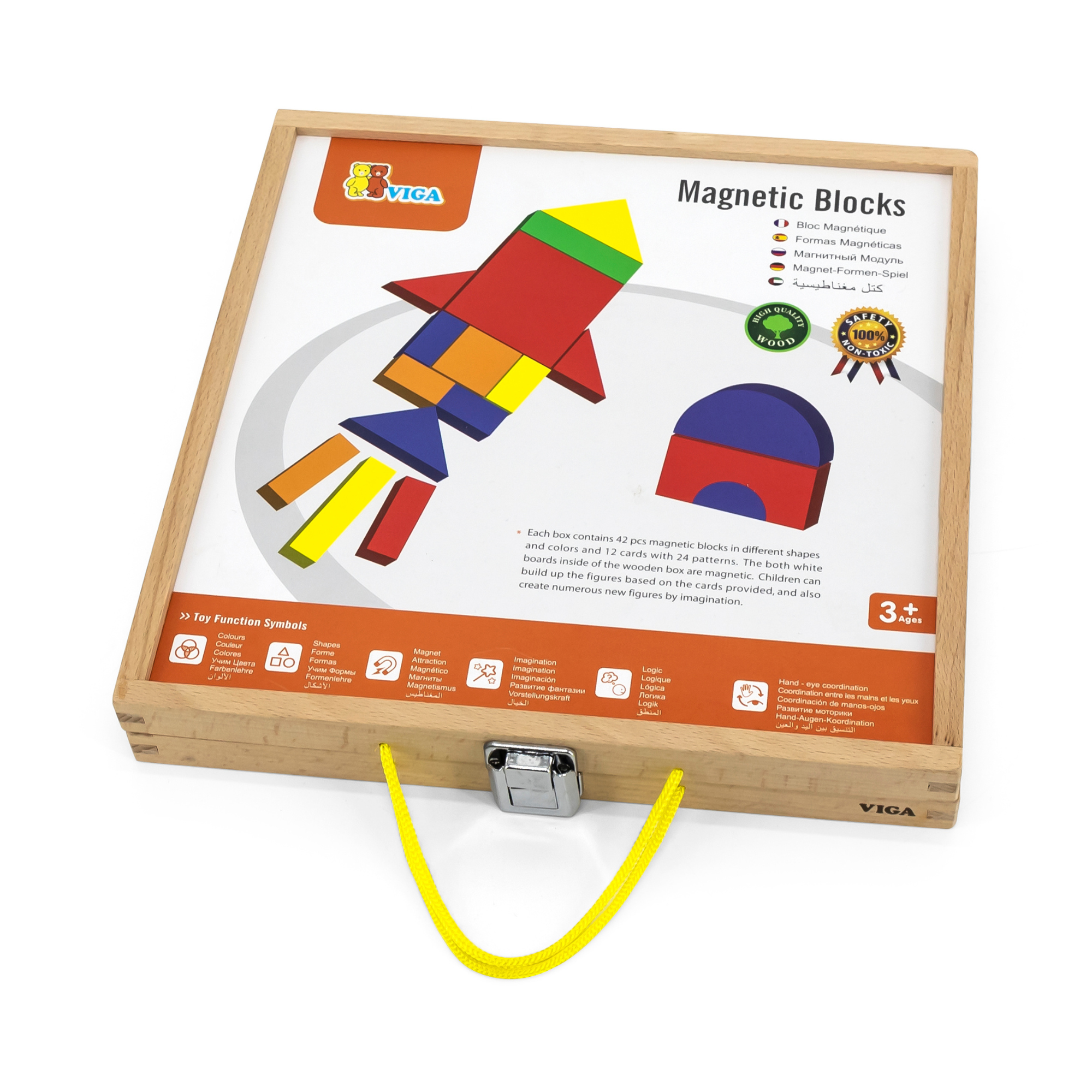 مكعبات فيجا المغناطيسية، 42 قطعة أحجية، لعبة مونتيسوري الخشبية، تنمي المهارات الحسية والإدراكية والحركية الدقيقة، لعبة تعليمية للأطفال غير سامة وصديقة للبيئة، مناسبة للأولاد والبنات من سن 3 سنوات فما فوق