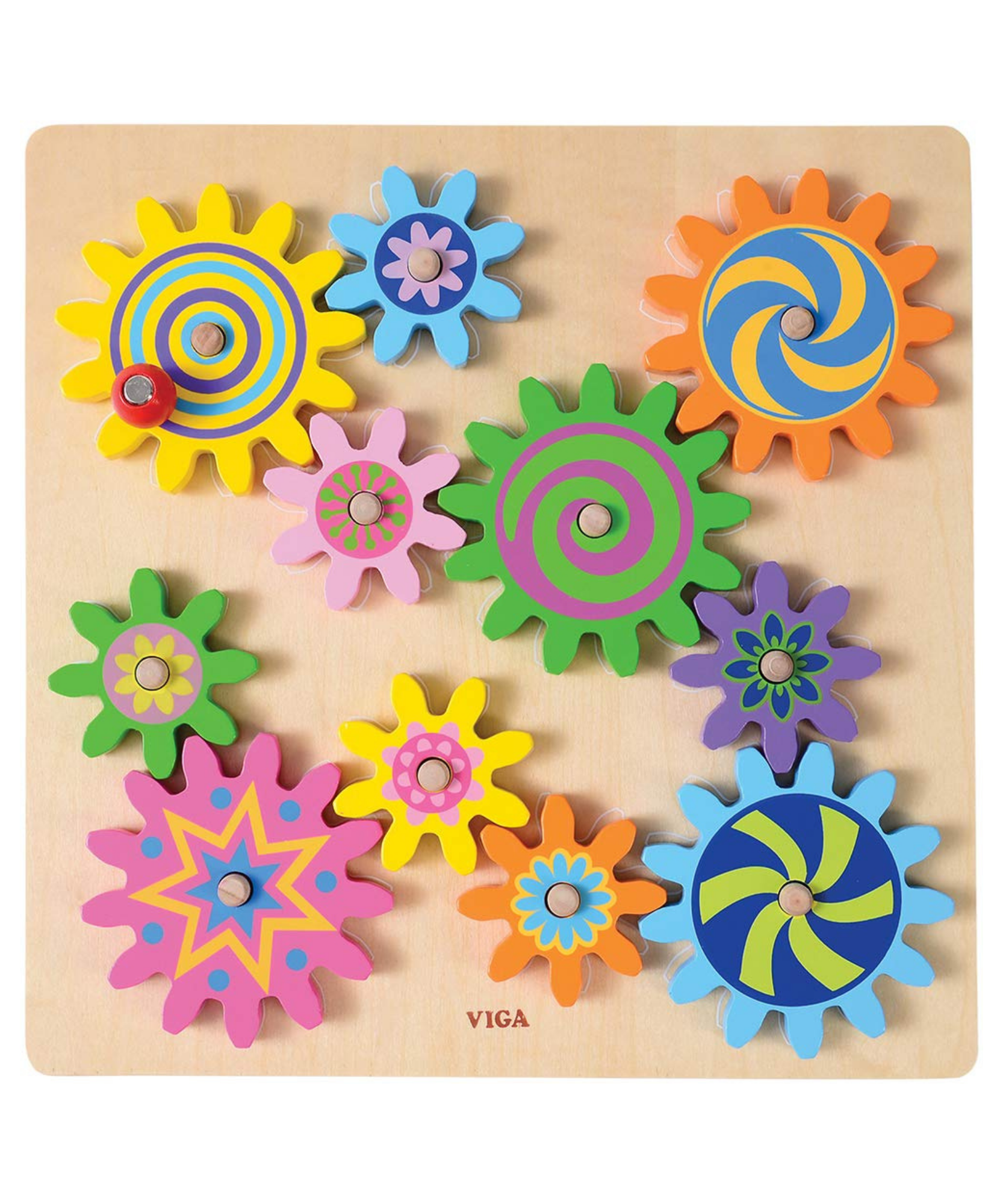 أحجية فيجا الخشبية الدوارة من مونتيسوري، تُنمّي مهارات التنسيق بين اليد والعين والتفكير المنطقي، مع إمكانية تبديل وتدوير التروس للعب الإبداعي، وهي لعبة تعليمية صديقة للبيئة وغير سامة، مناسبة للأعمار من 18 شهرًا فما فوق.