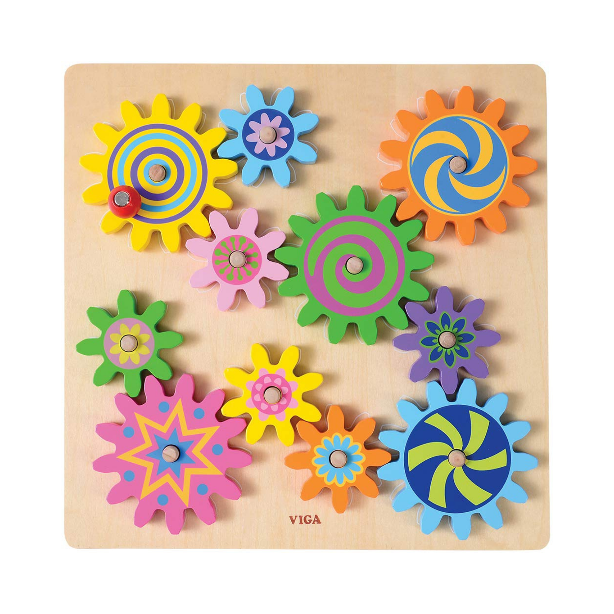 أحجية فيجا الخشبية الدوارة من مونتيسوري، تُنمّي مهارات التنسيق بين اليد والعين والتفكير المنطقي، مع إمكانية تبديل وتدوير التروس للعب الإبداعي، وهي لعبة تعليمية صديقة للبيئة وغير سامة، مناسبة للأعمار من 18 شهرًا فما فوق.