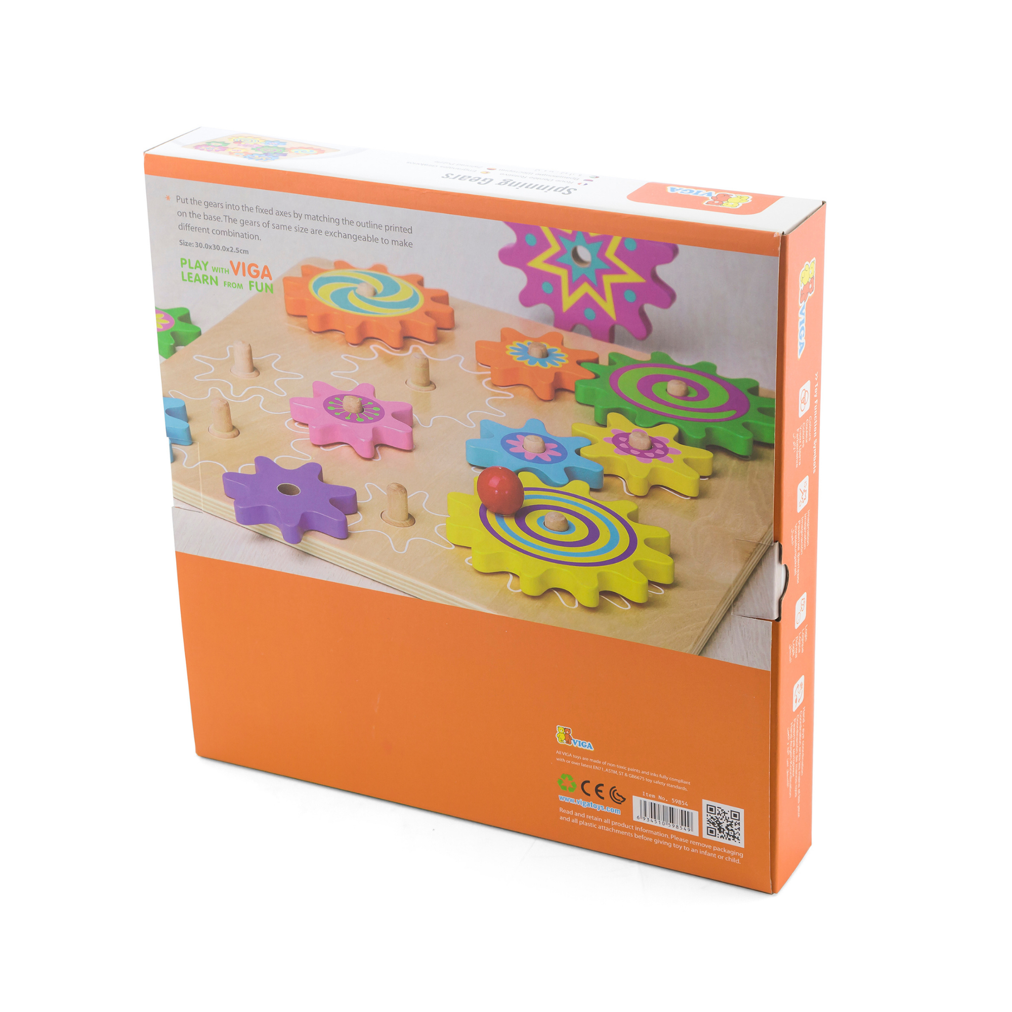 أحجية فيجا الخشبية الدوارة من مونتيسوري، تُنمّي مهارات التنسيق بين اليد والعين والتفكير المنطقي، مع إمكانية تبديل وتدوير التروس للعب الإبداعي، وهي لعبة تعليمية صديقة للبيئة وغير سامة، مناسبة للأعمار من 18 شهرًا فما فوق.