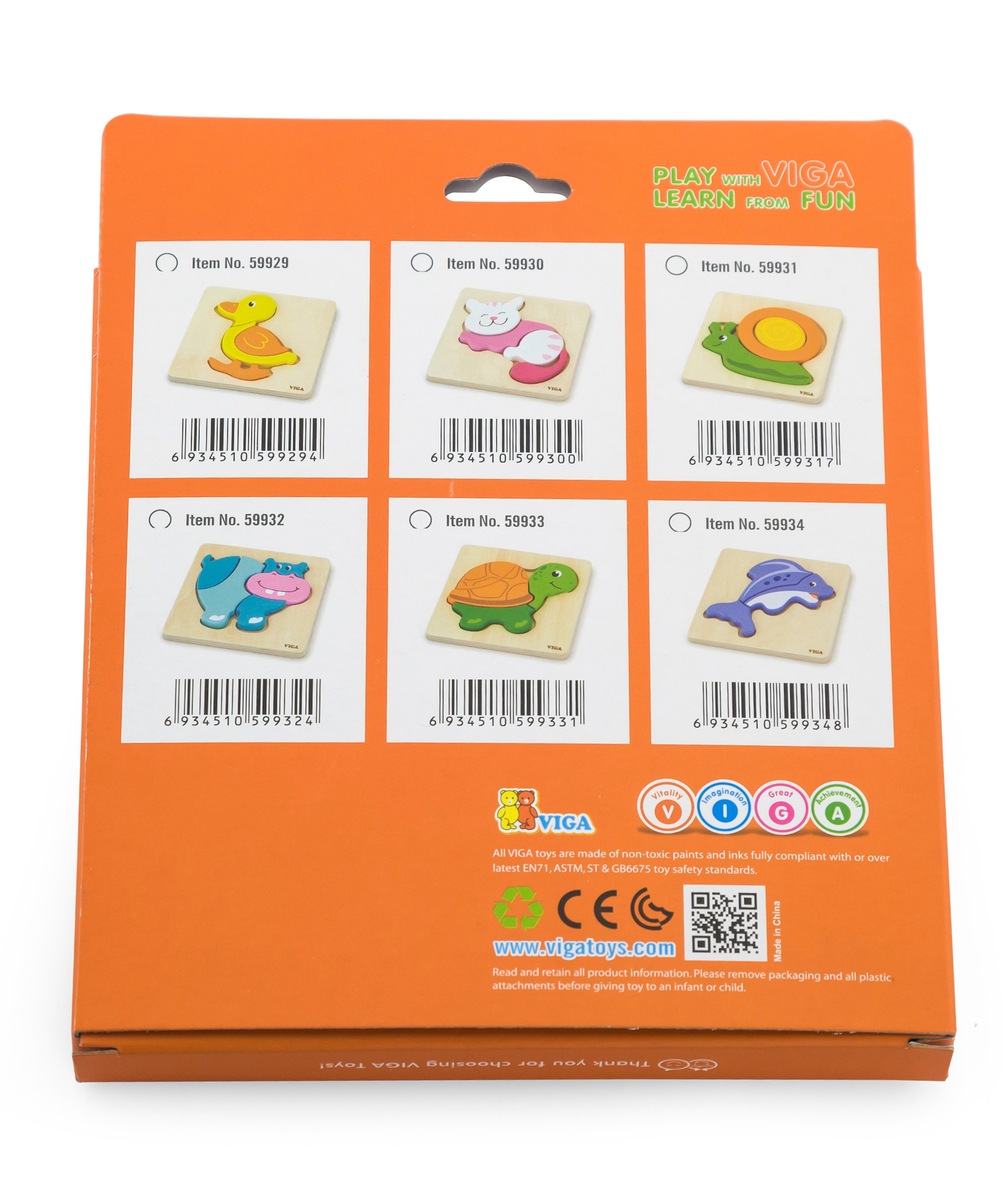 Viga Cat, 4 Piece Block Puzzle, Montessori Wooden Toy, Develops Sensory, Cognitive & Fine Motor Skills, Non-Toxic & Eco-friendly Kids Educational Toy, Suitable for Boys and Girls Aged 18M+