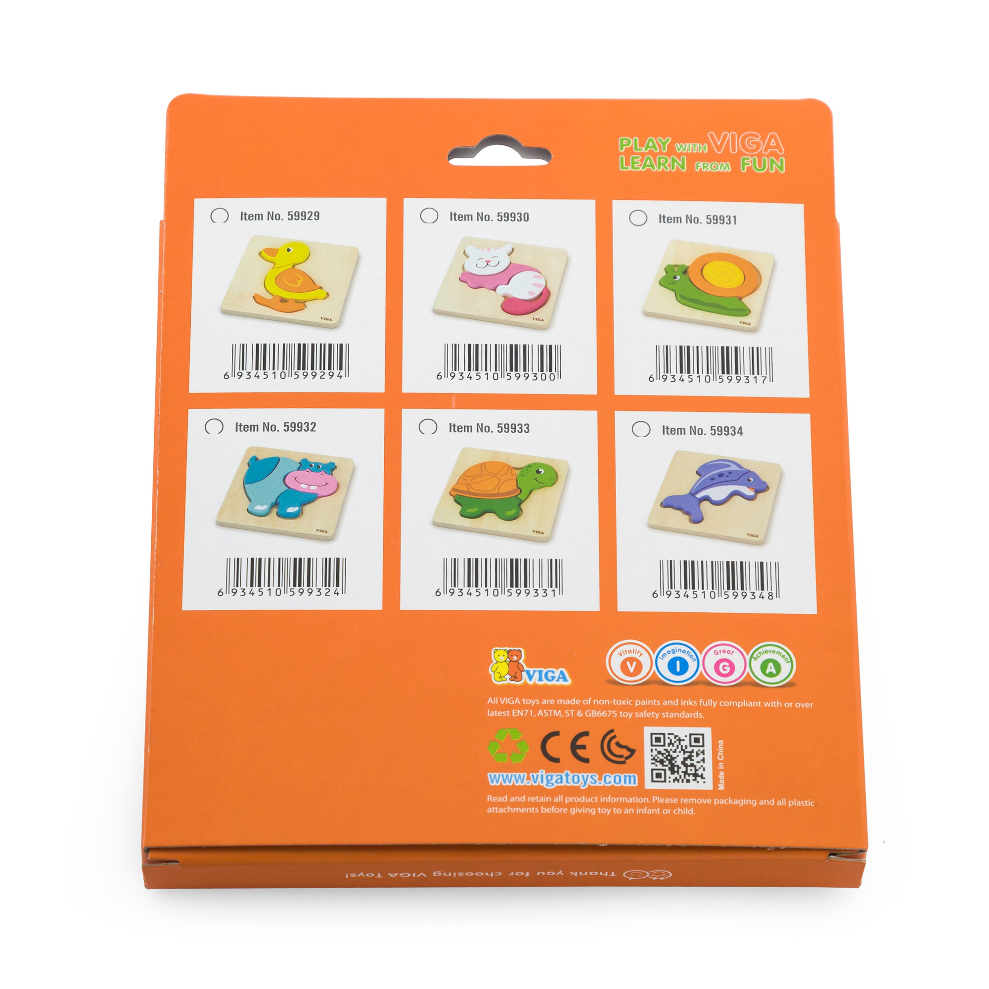 Viga Cat, 4 Piece Block Puzzle, Montessori Wooden Toy, Develops Sensory, Cognitive & Fine Motor Skills, Non-Toxic & Eco-friendly Kids Educational Toy, Suitable for Boys and Girls Aged 18M+