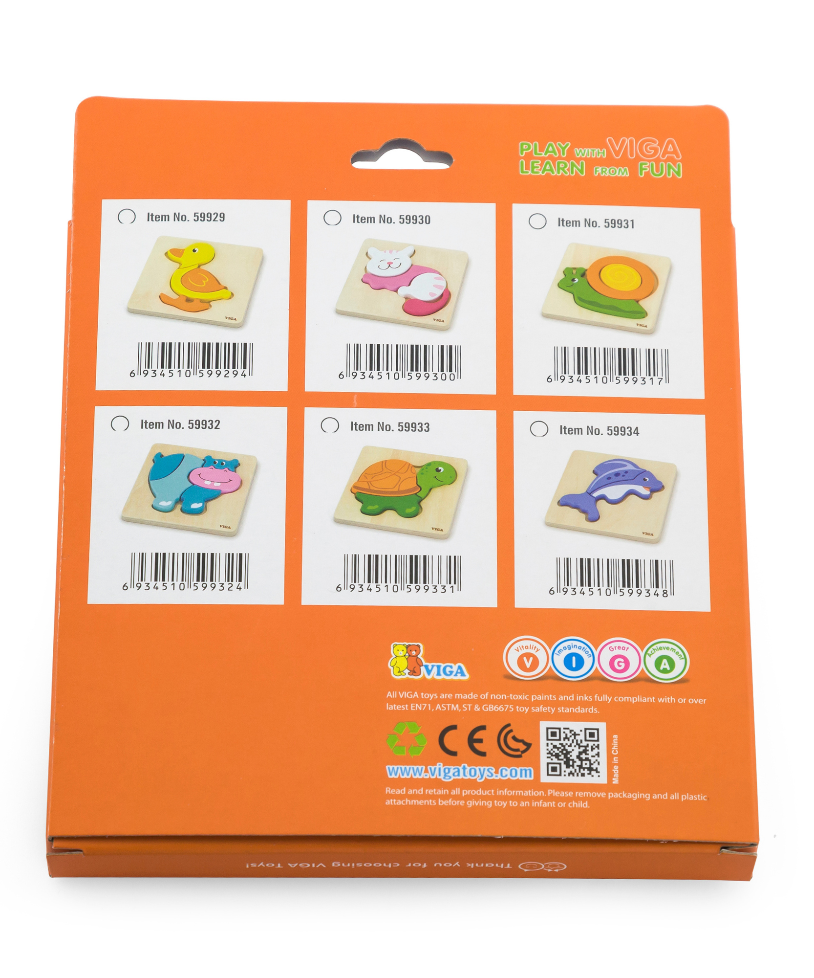 Viga Hippo, 4 Piece Block Puzzle, Montessori Wooden Toy, Develops Sensory, Cognitive & Fine Motor Skills, Non-Toxic & Eco-friendly Kids Educational Toy, Suitable for Boys and Girls Aged 18M+