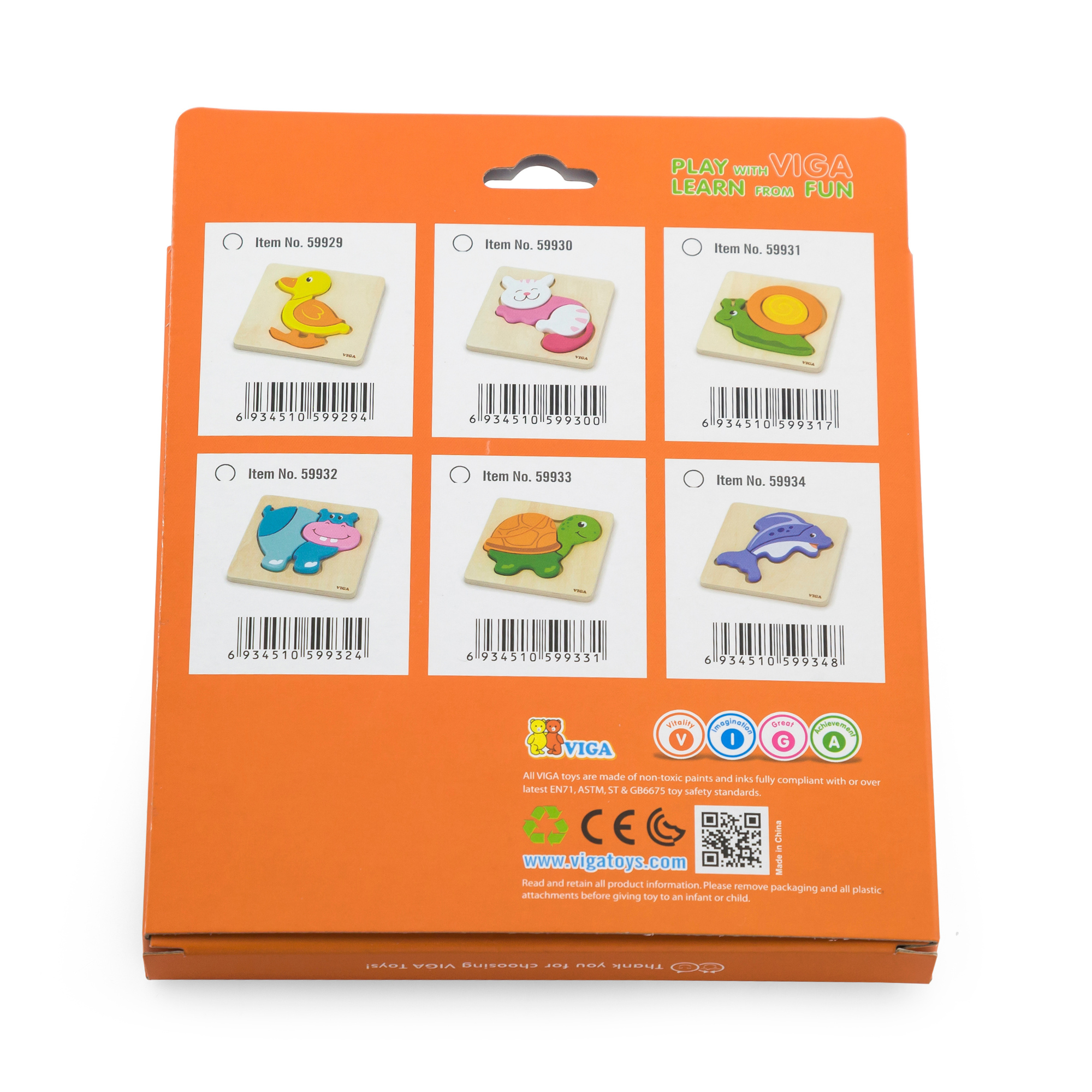 Viga Hippo, 4 Piece Block Puzzle, Montessori Wooden Toy, Develops Sensory, Cognitive & Fine Motor Skills, Non-Toxic & Eco-friendly Kids Educational Toy, Suitable for Boys and Girls Aged 18M+