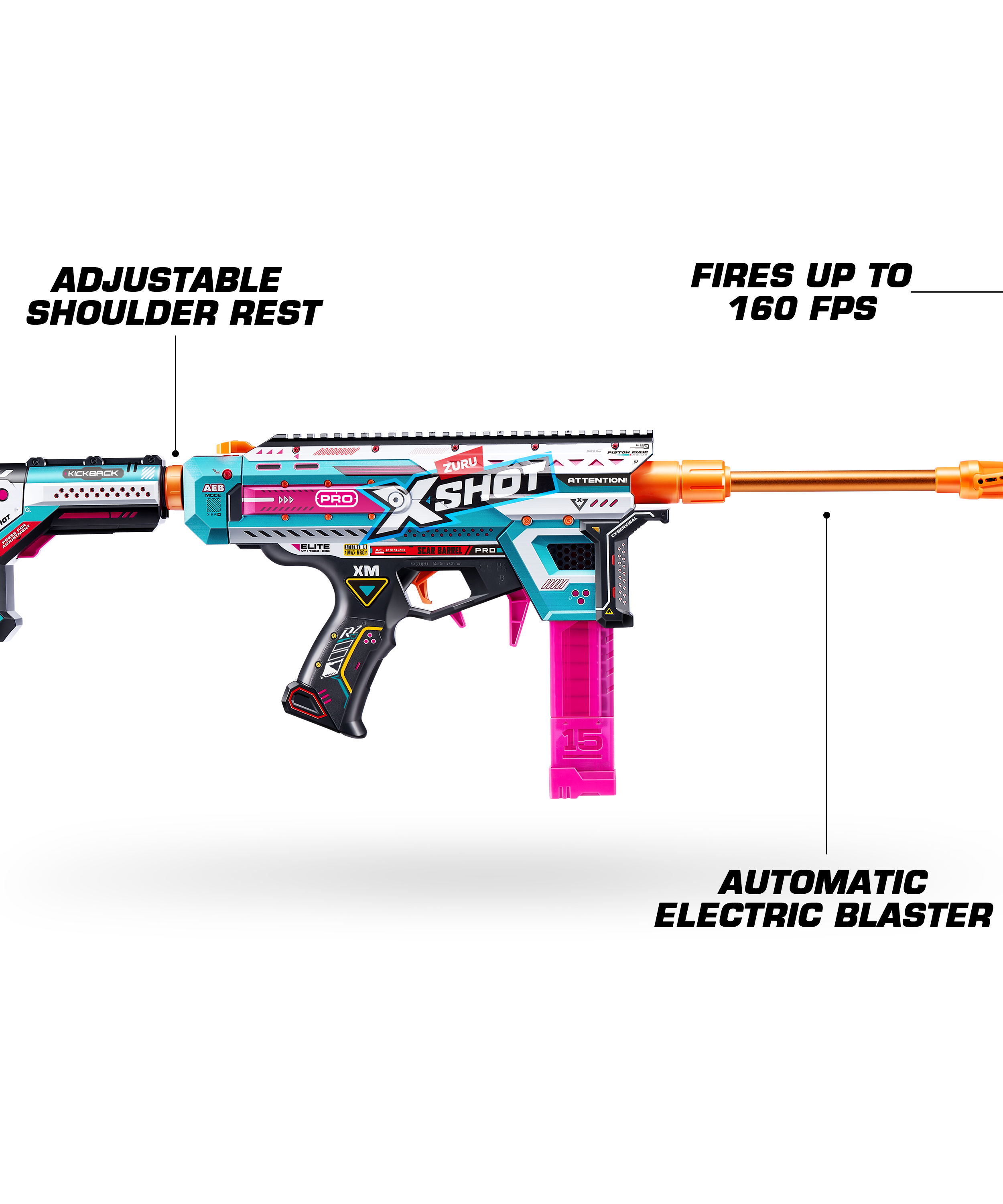 XSHOT Pro Motorized Blaster S1 AEB Automatic Electric Dart Gun with Adjustable Shoulder Rest, Accuracy Pro Roller Scar, Semi/Full Auto, Shoots 160FPS, Air Pocket Technology Darts, Age 14+