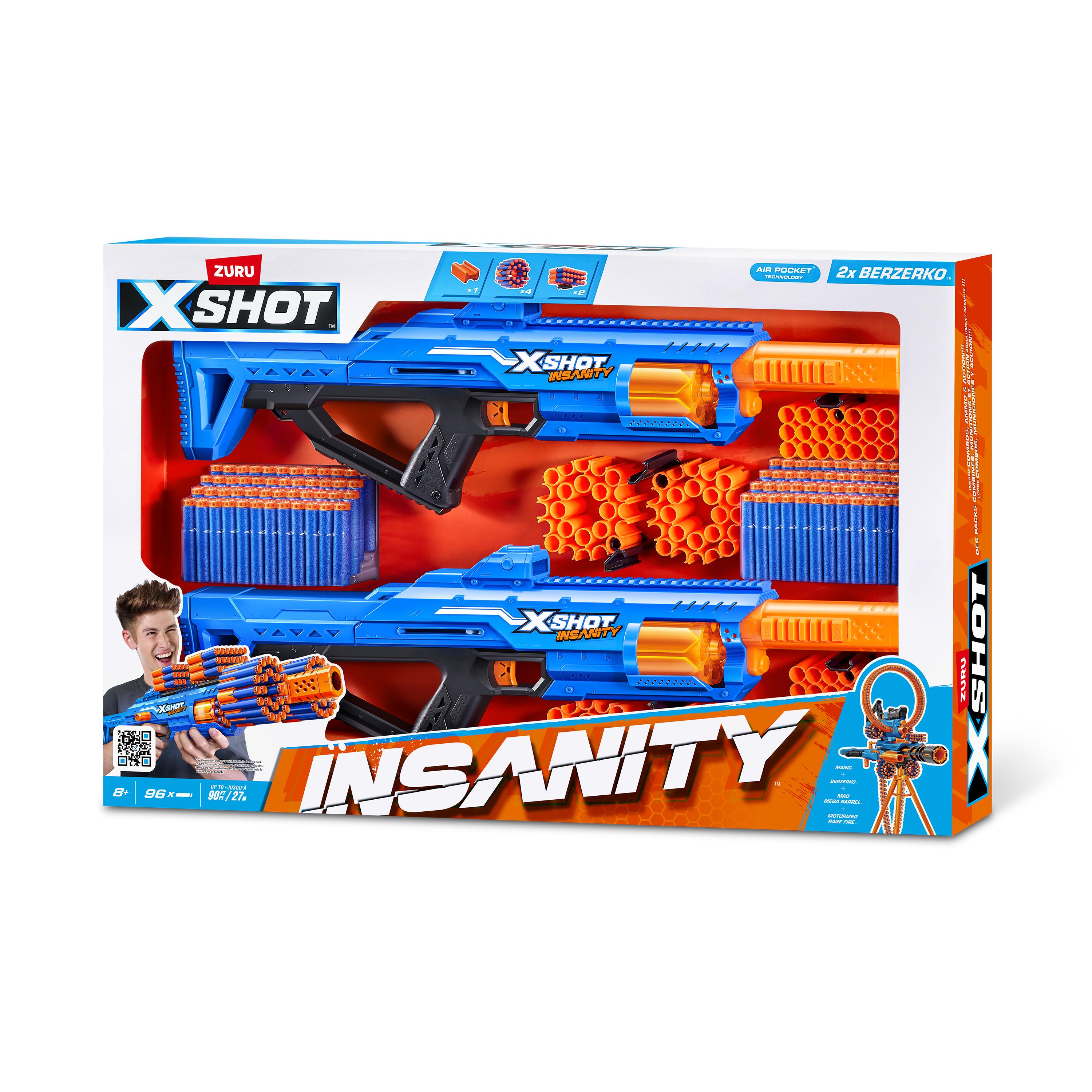 XShot Insanity Double Berzerko Blaster Pack, 8-Shot Dart Gun with 96 Foam Darts, Modular Storage, Rapid-Fire Toy Blaster for Kids Outdoor Action, Pack of 2