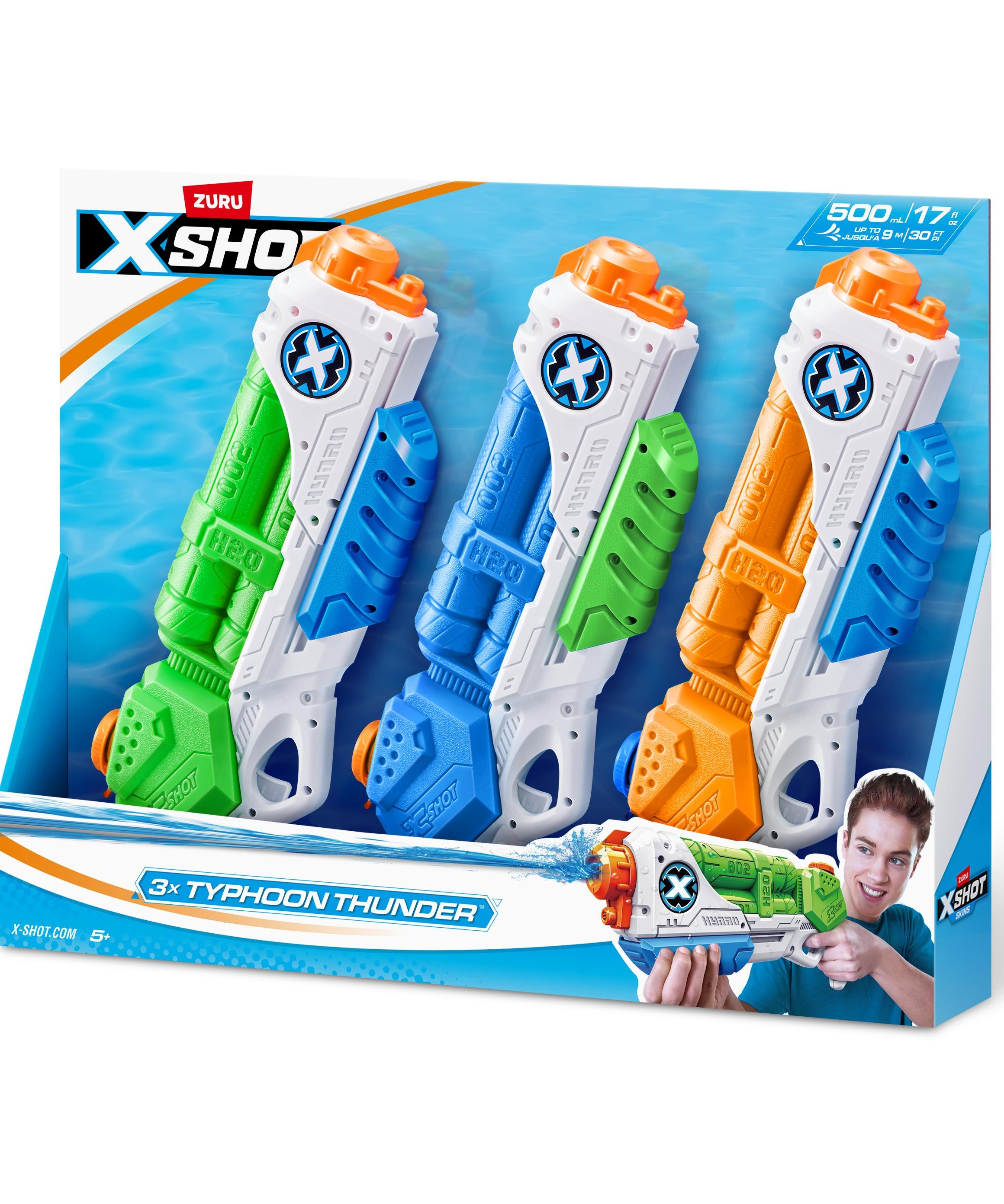 X-Shot Typhoon Thunder Water Blaster, Medium Pump Action Soaker Guns with 550ml Tank, Blast Water 9m, Outdoor Summer Water Play for Kids, Pack of 3 ,Boys, Age 5+