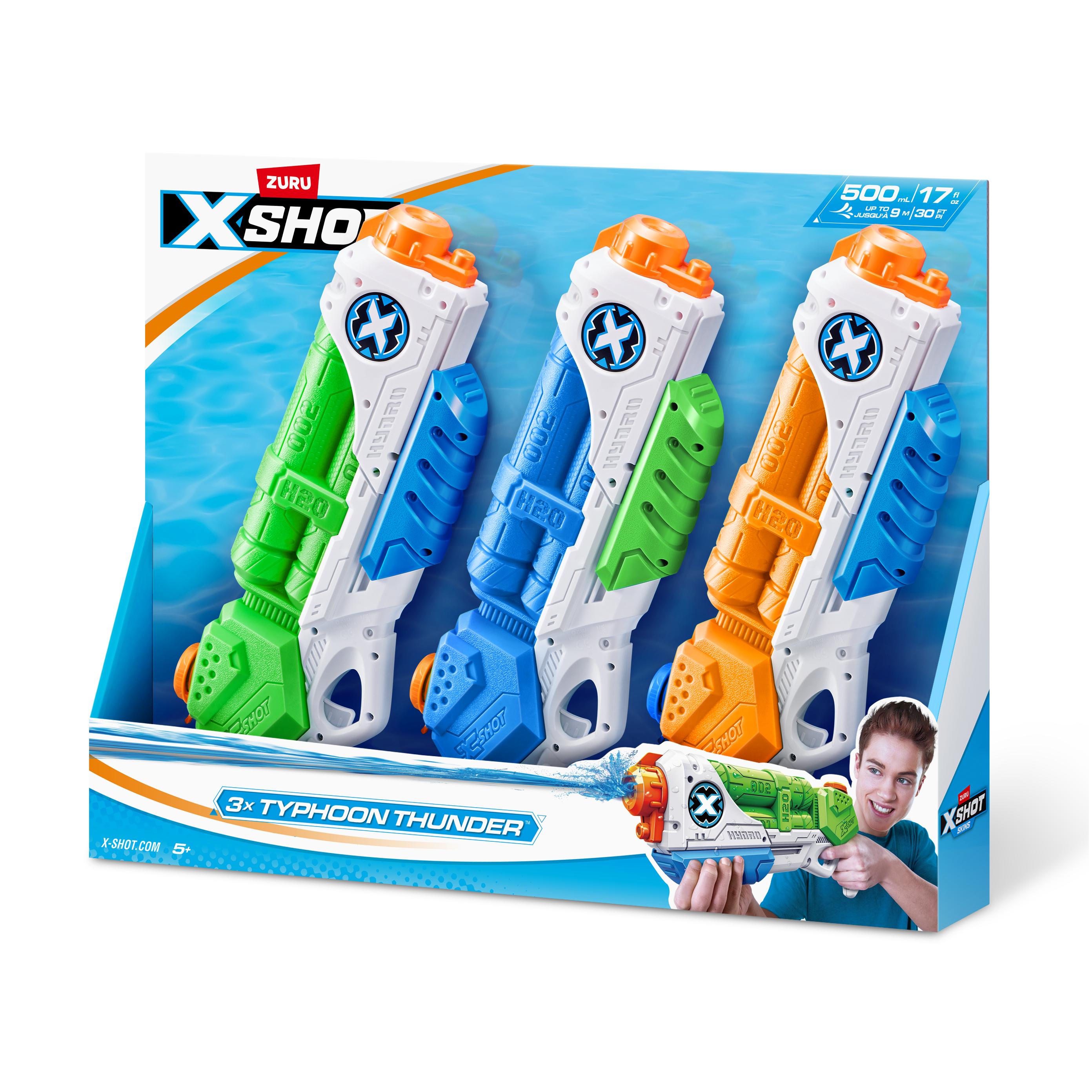X-Shot Typhoon Thunder Water Blaster, Medium Pump Action Soaker Guns with 550ml Tank, Blast Water 9m, Outdoor Summer Water Play for Kids, Pack of 3 ,Boys, Age 5+