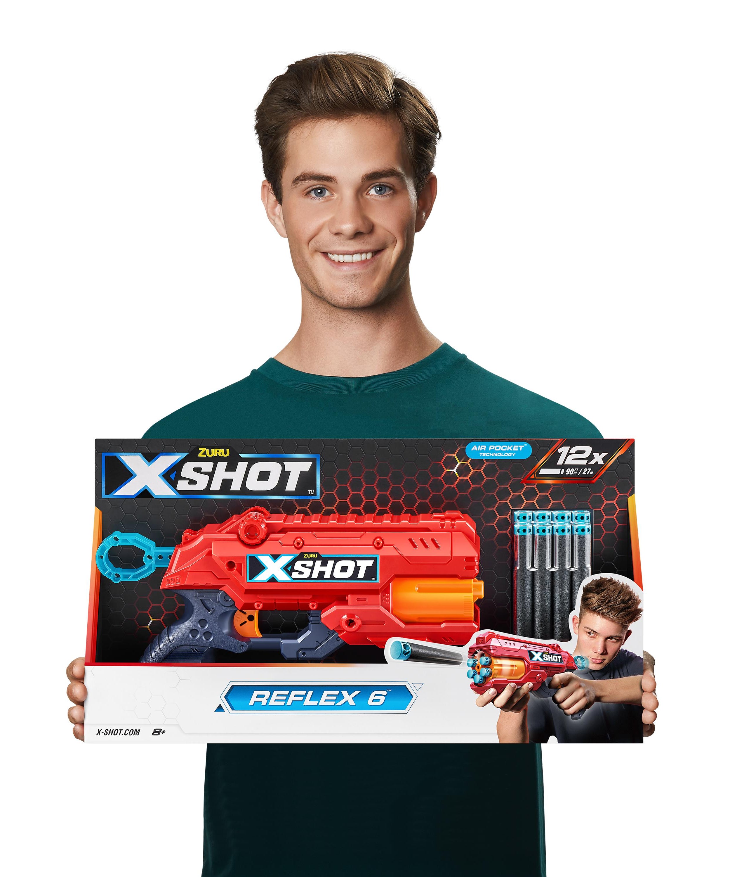 X-Shot Excel Reflex 6 Dart Blaster with 16 Air Pocket Darts, Rapid-Fire Toy Gun for Kids, Teens, and Adults, Outdoor Action Play, Ages 8+