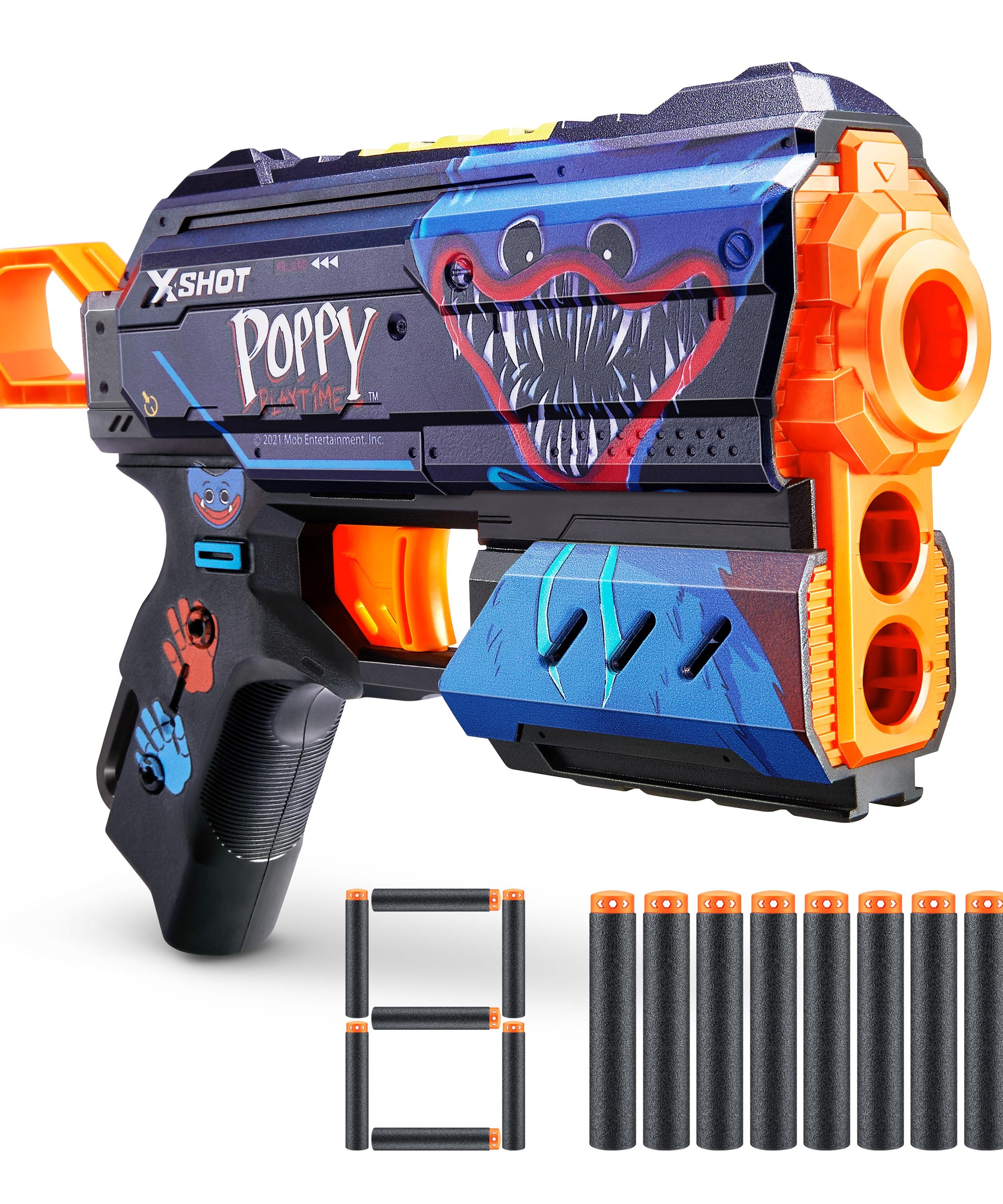 XSHOT Skins Flux, Poppy Playtime Jumpscare Edition (8 Darts), Foam Dart Blaster with Air Pocket Dart Technology, Shoots up to 27m, Collectible Toy Gun for Kids Ages 8+, Boys, Girls, Teens
