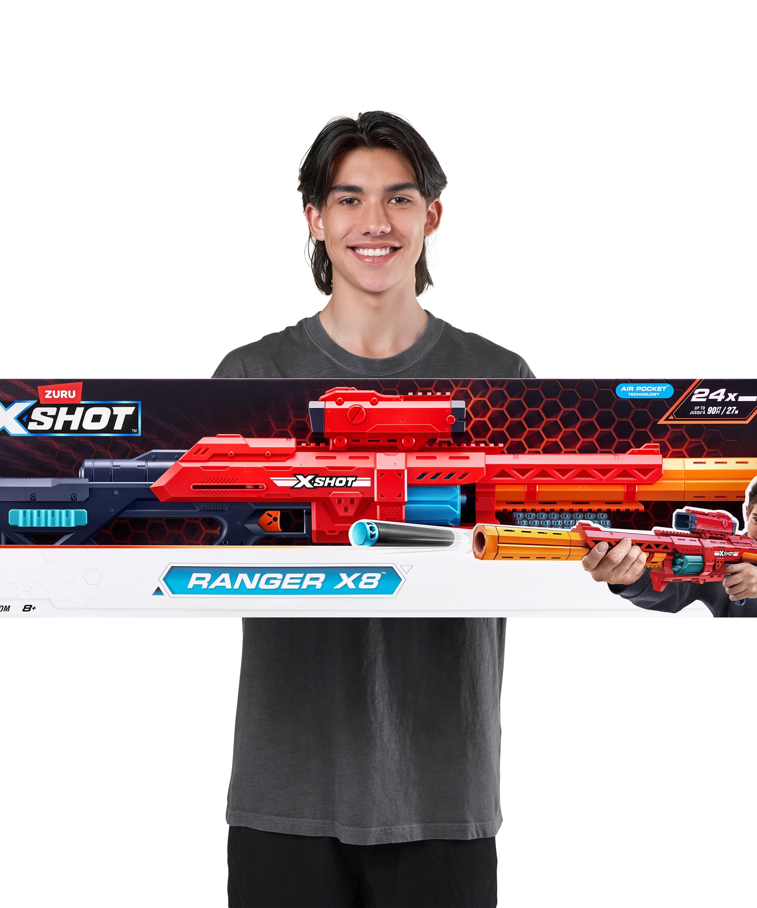 X-Shot Excel Ranger X8 Foam Blaster for Boys & Girls Ages 8+, 24 Darts, Rotating Barrel, Air Pocket Technology, Outdoor Action Toy