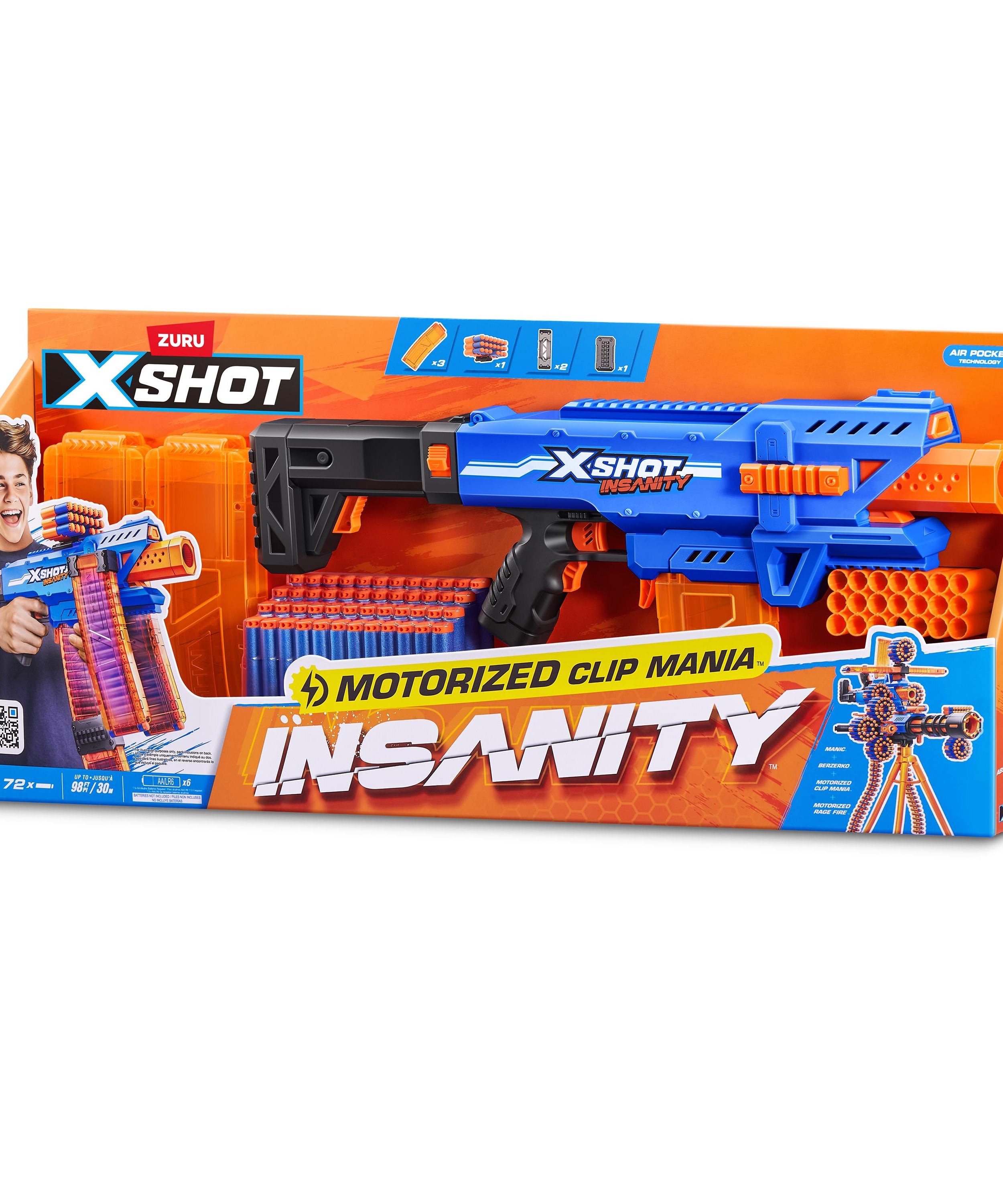 X Shot Insanity Motorised Clip Blaster, High Power Toy Gun for Boys, Age 8+