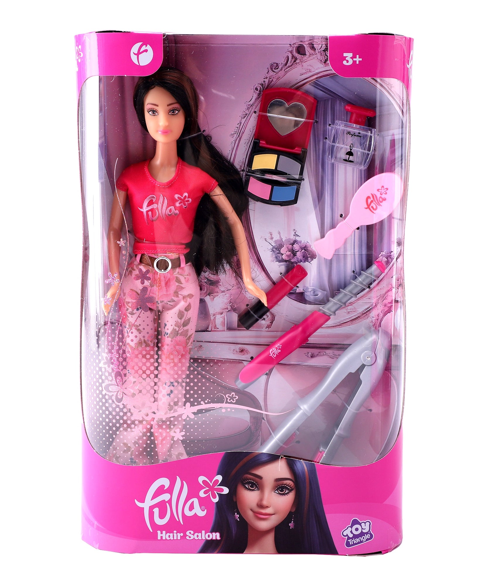 Fulla Hair Salon Doll Set – Fashion Doll with Comb, Lipstick, Perfume, Eyeshadow & Hair Clip for Creative Beauty Role Play for Girls, Age 3+