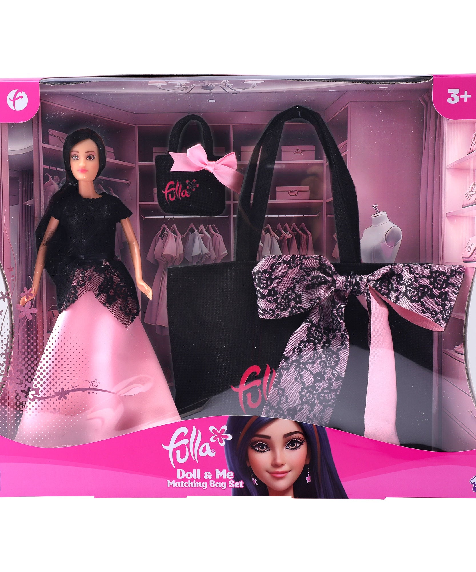 Fulla Doll and Me Matching Bag Set, Fashion Doll Playset with Mini and Large Bags, Pretend Travel Toy for Girls Ages 3 and Up
