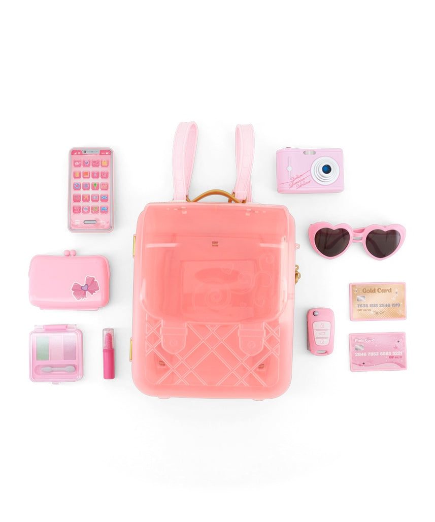 Fulla Beauty Fashion Backpack Playset for Girls Ages 3+ with Light-Up Camera & Phone, Makeup Accessories, and Pretend Play Items