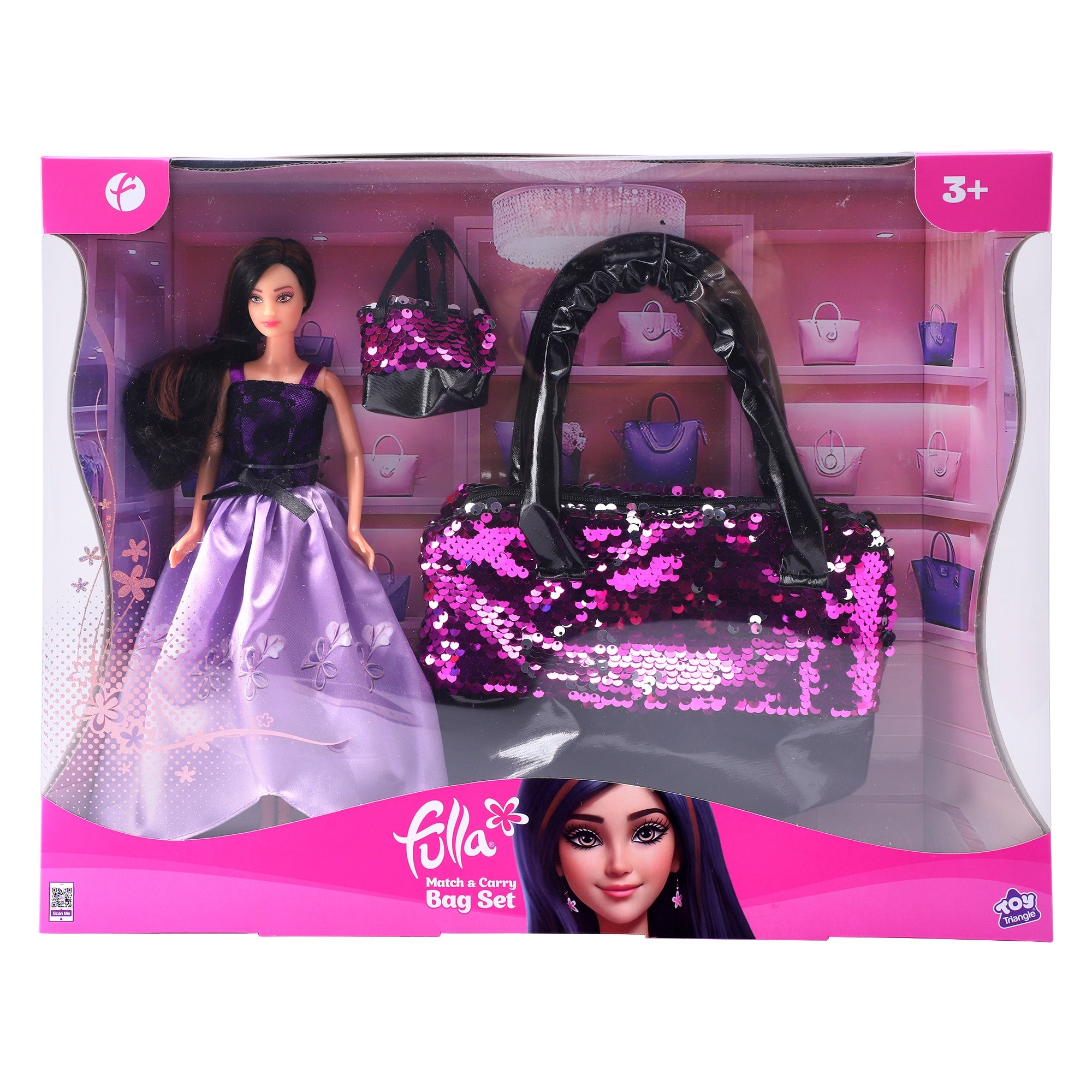 Fulla Doll with Carry Bag Set, Travel Play Doll Set with Matching Bags, Pretend Play Toy for Girls Ages 3 and Up