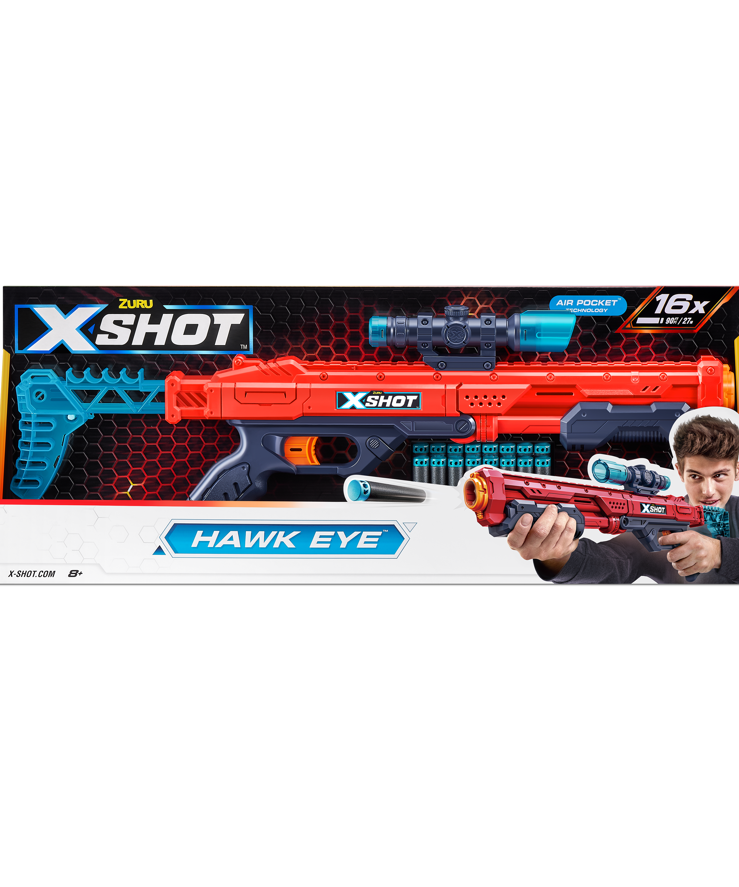 X Shot Excel Hawk Eye 16 Darts Blaster, Long Range Foam Gun Toy for Boys, Age 8+