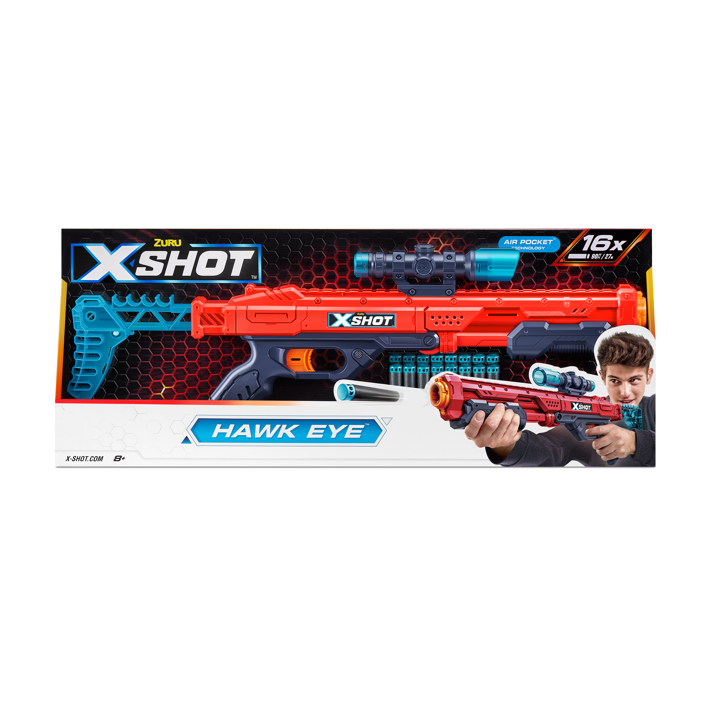 X Shot Excel Hawk Eye 16 Darts Blaster, Long Range Foam Gun Toy for Boys, Age 8+